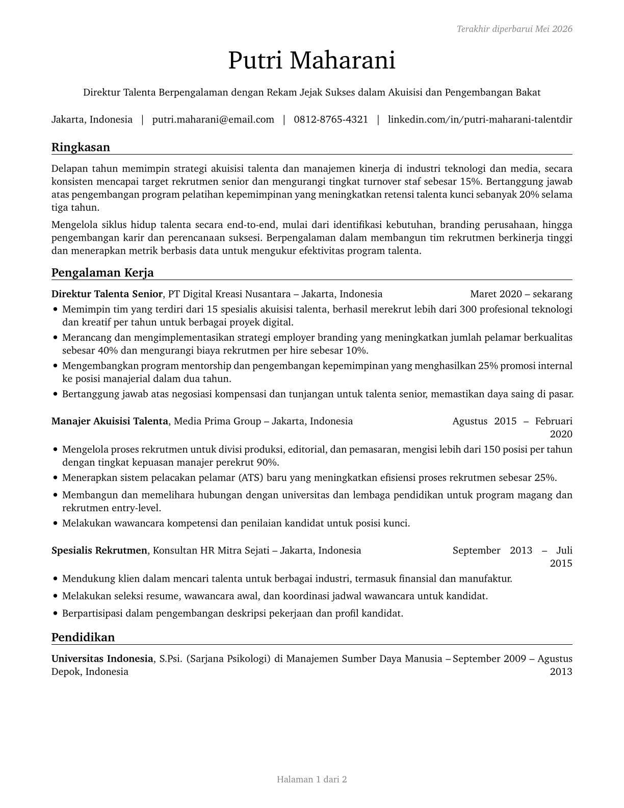 Talent Directors CV in Indonesian — page 1