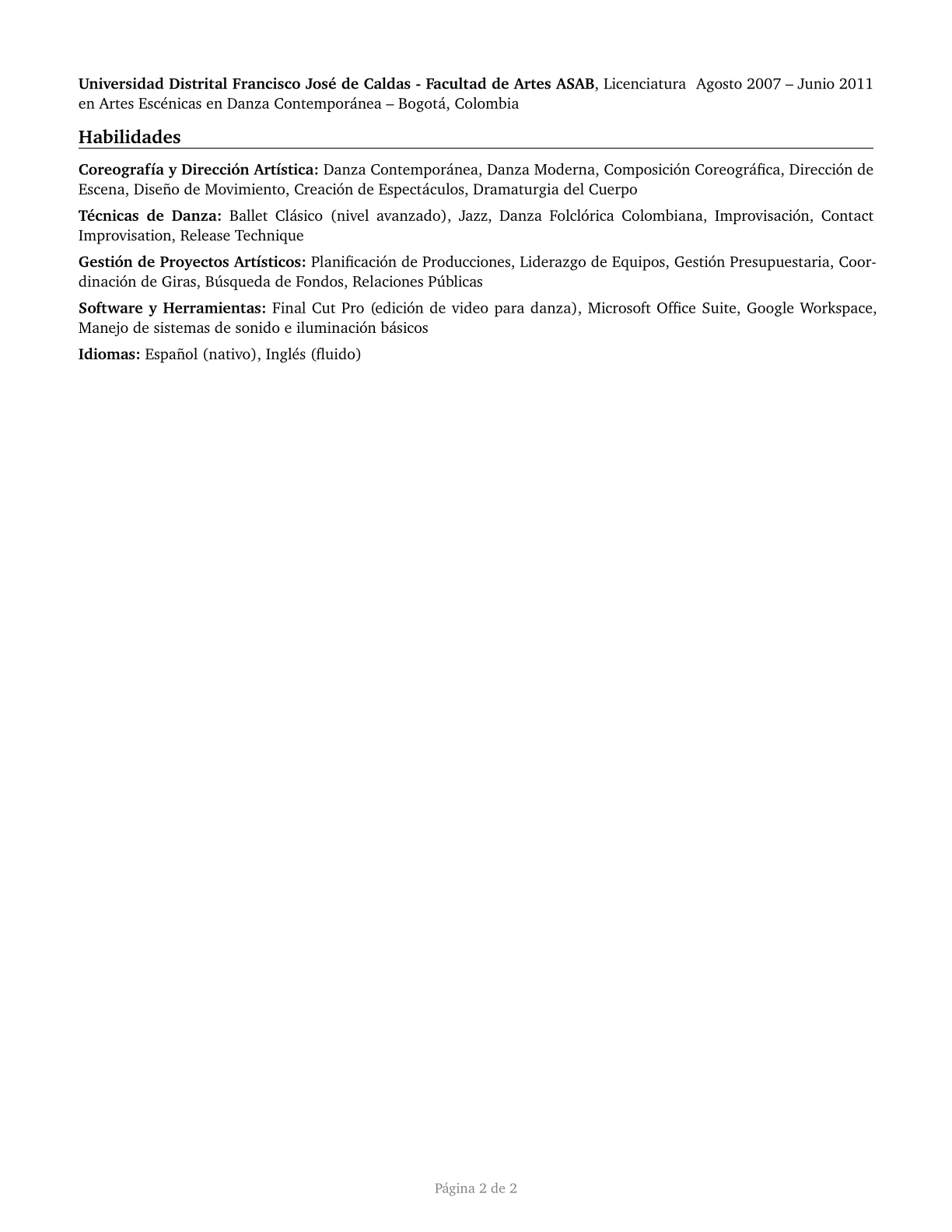 Choreographers CV in Spanish — page 2