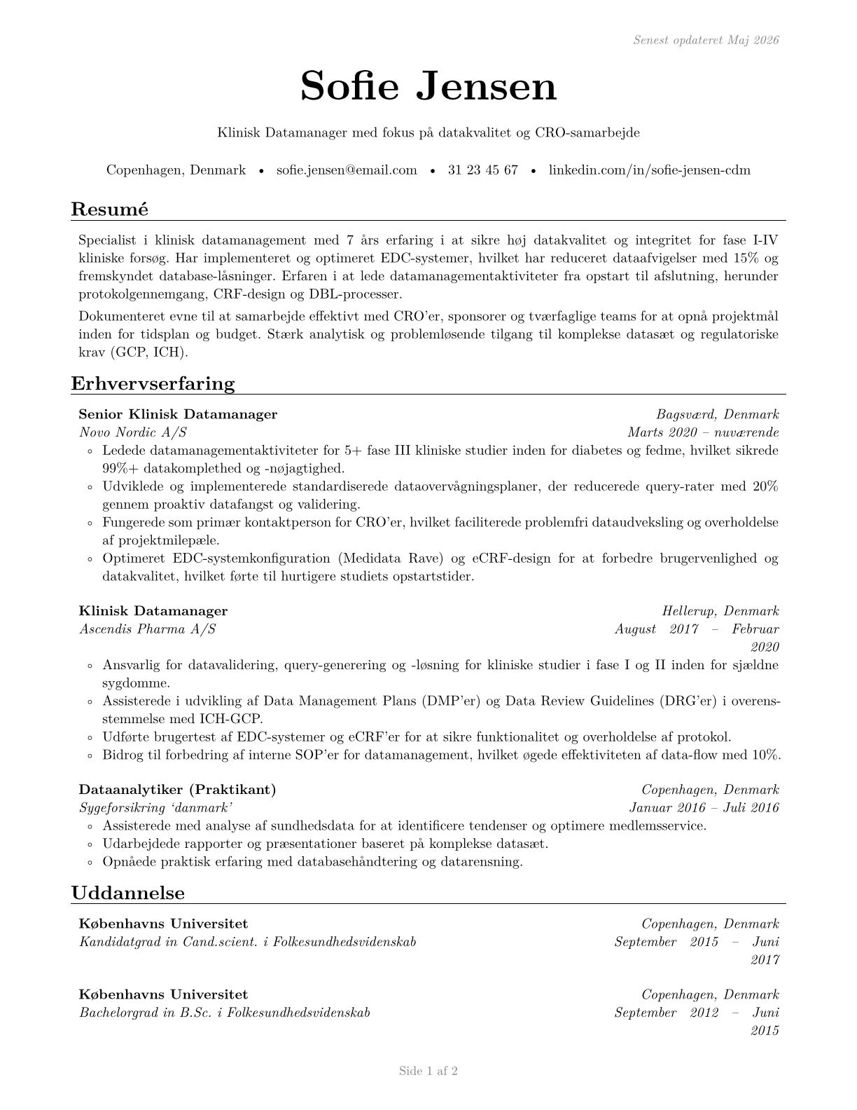 Clinical Data Managers CV in Danish — page 1