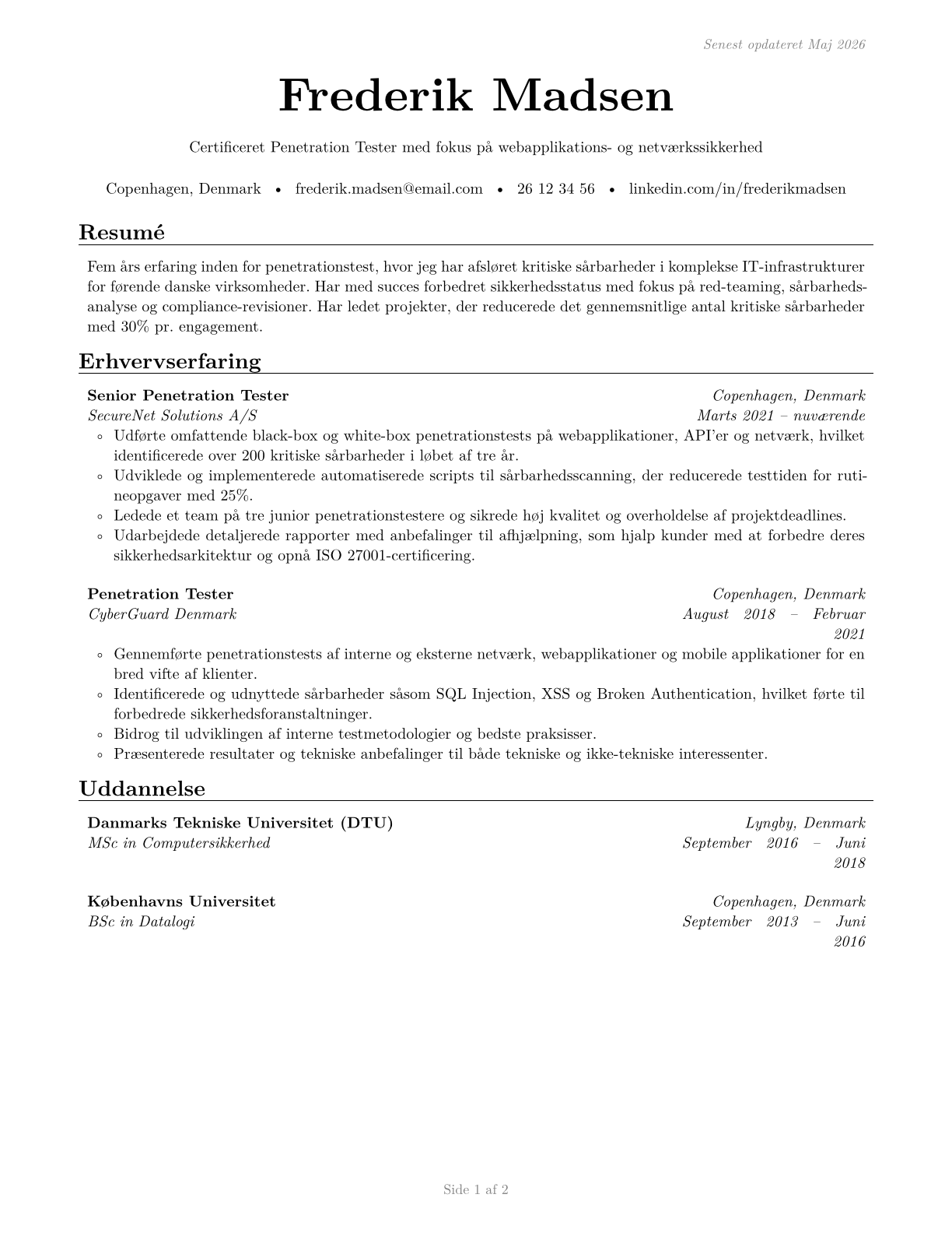 Penetration Testers CV in Danish — page 1