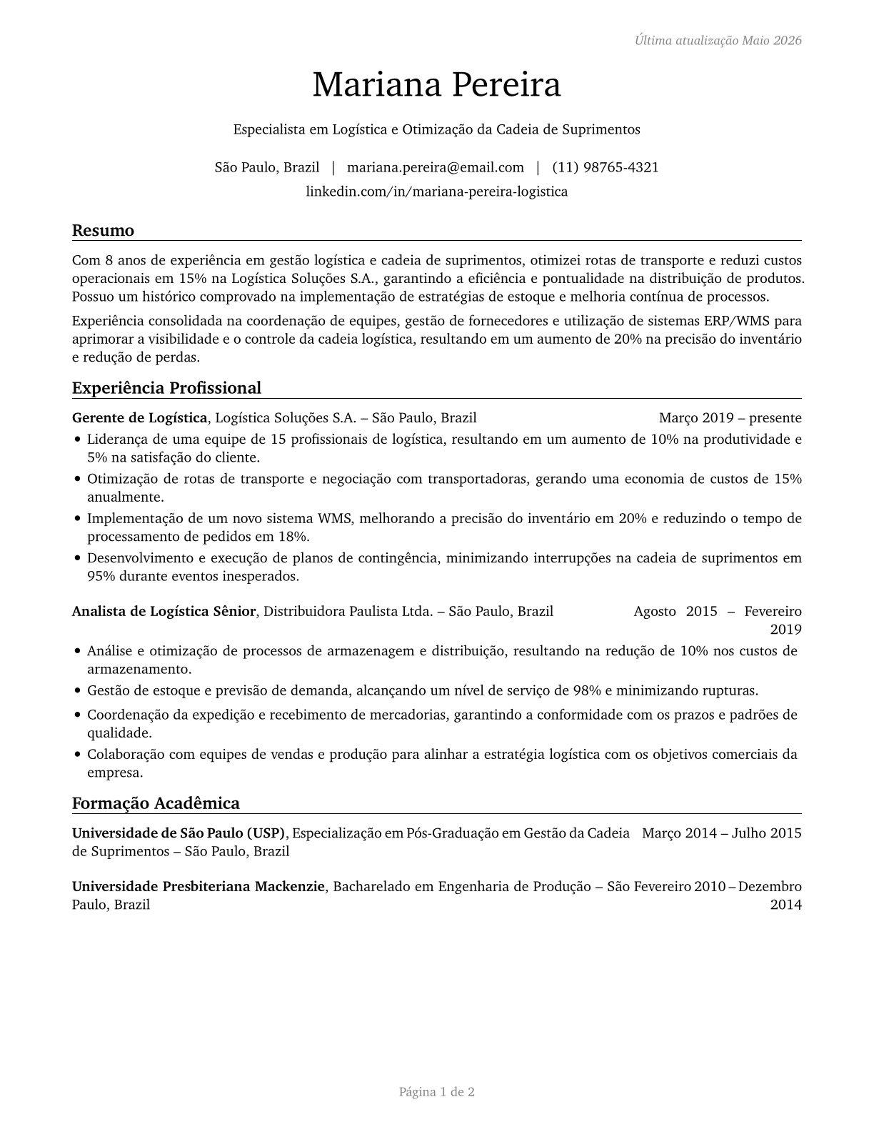 Logisticians CV in Portuguese — page 1