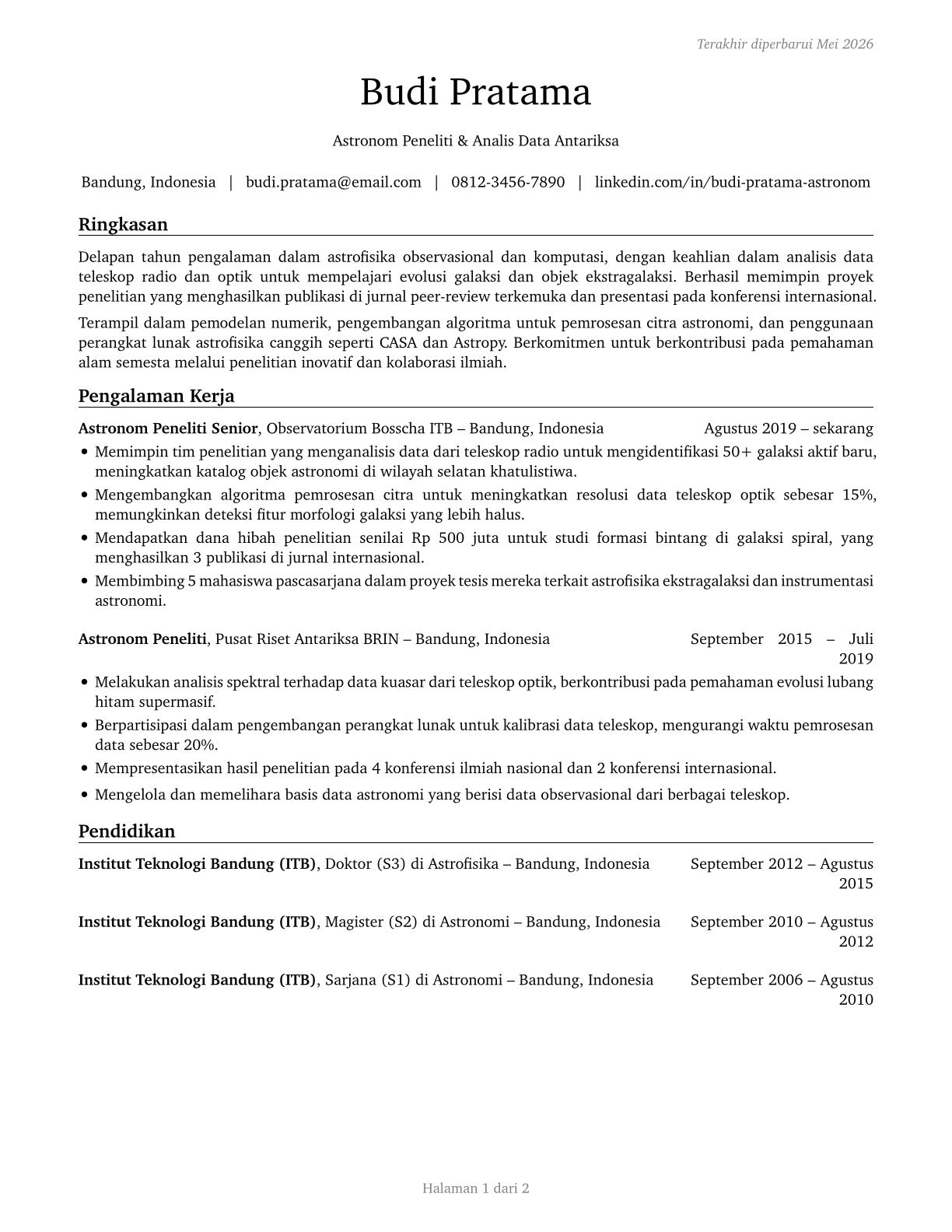 Astronomers CV in Indonesian — page 1