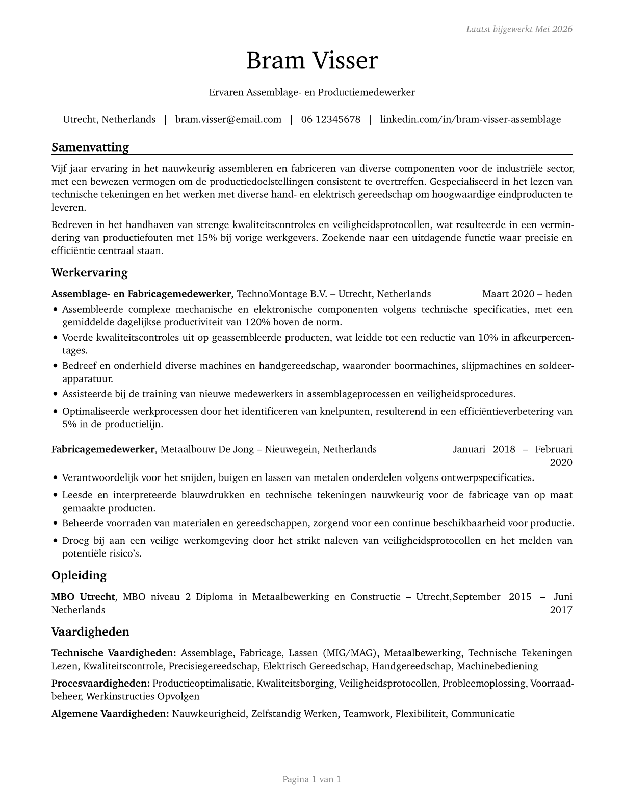 Assemblers and Fabricators, All Other CV in Dutch — page 1