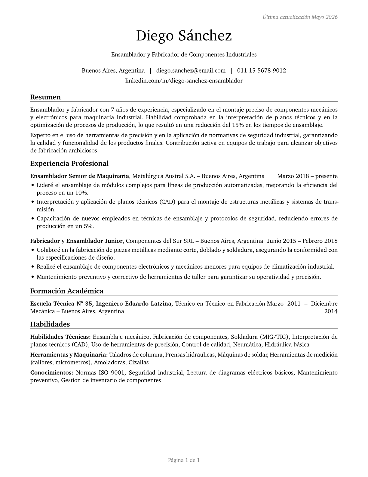 Assemblers and Fabricators, All Other CV in Spanish — page 1