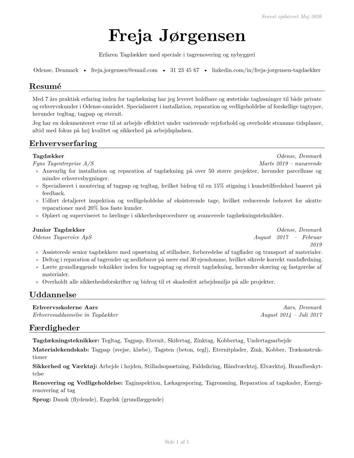 Roofers CV in Danish — page 1