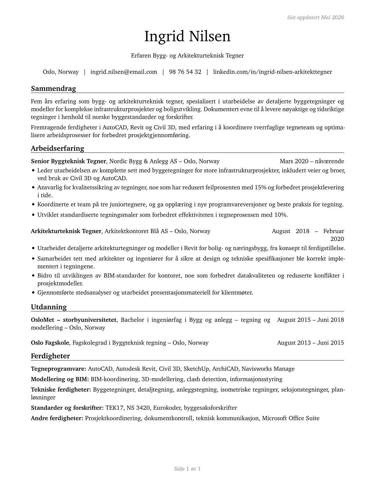 Architectural and Civil Drafters CV in Norwegian_bokmal — page 1