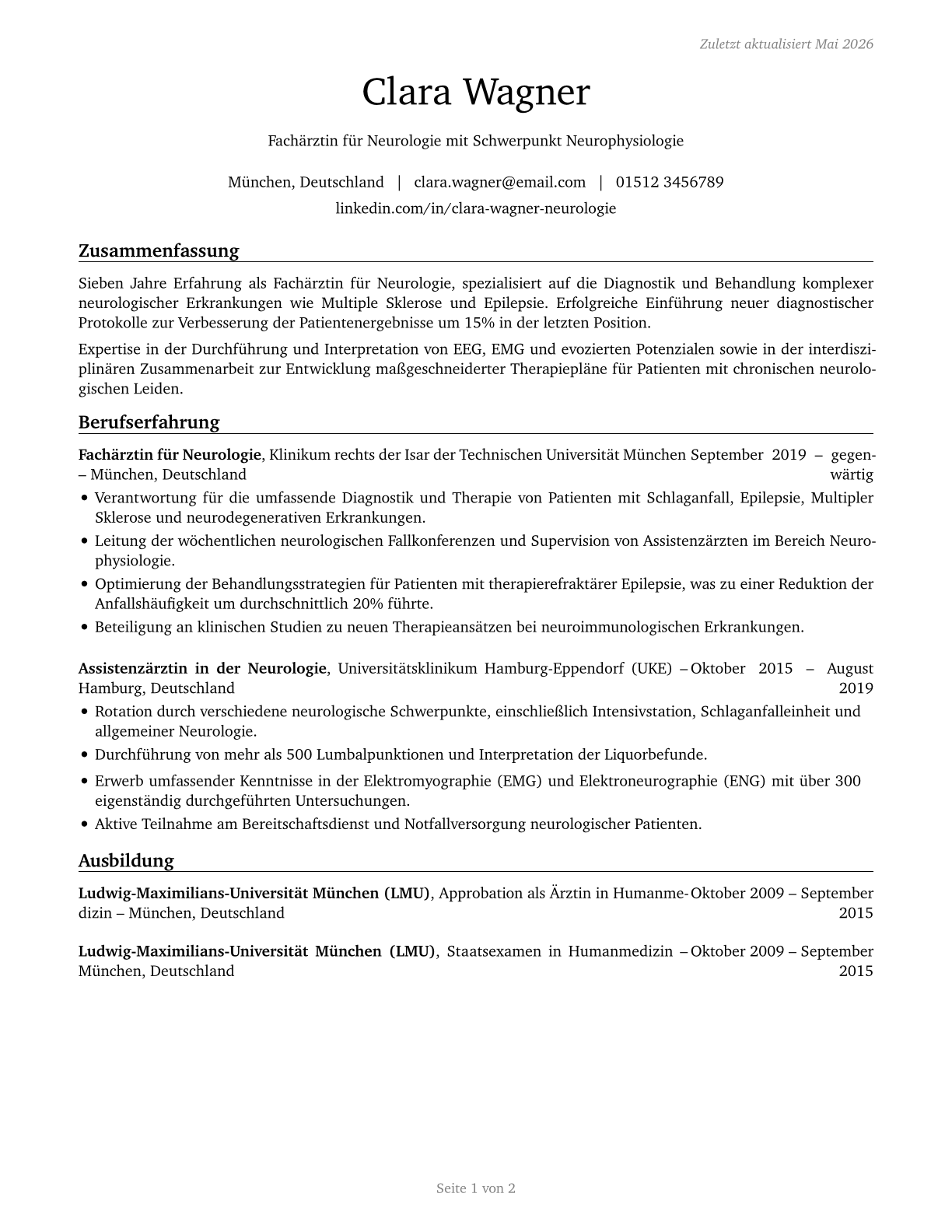Neurologists CV in German — page 1