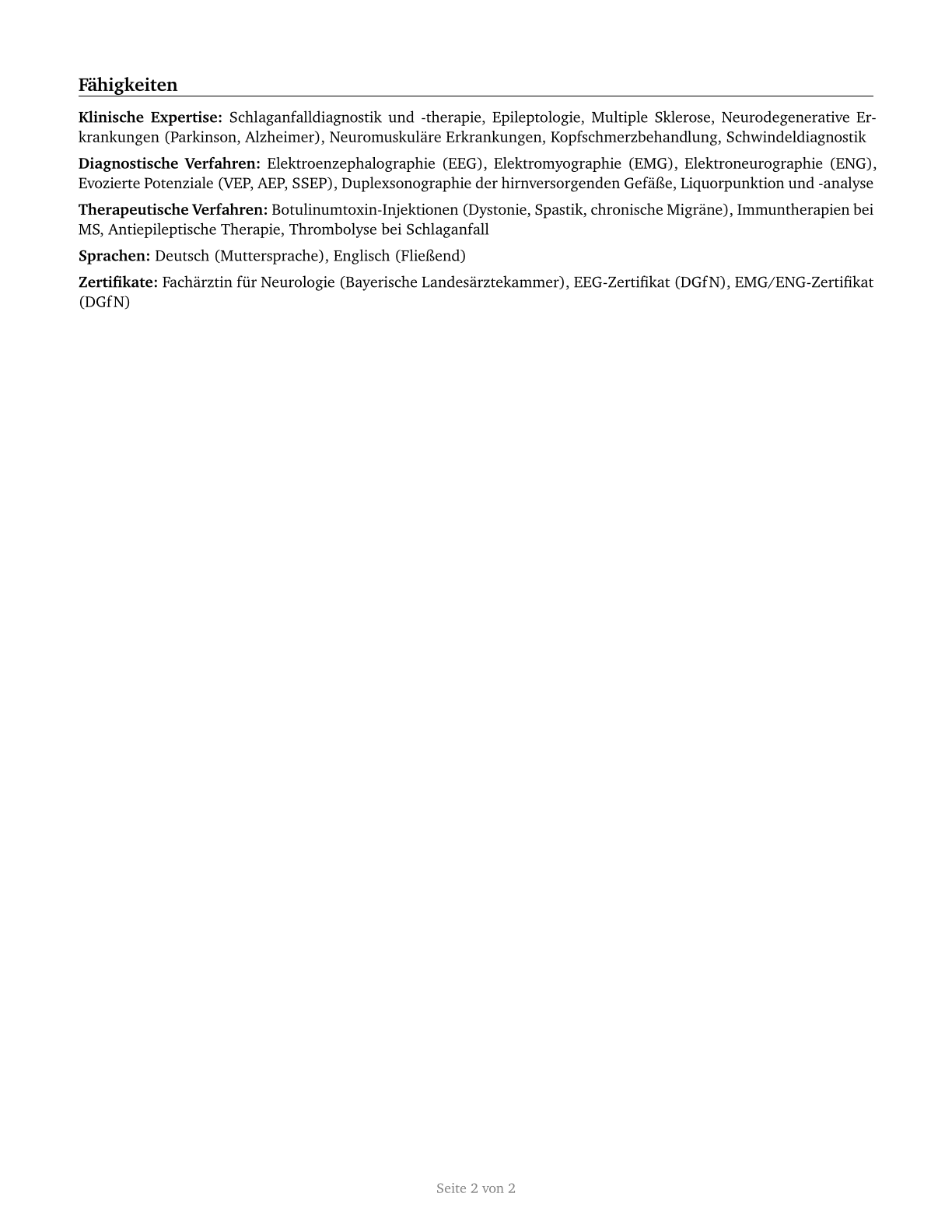 Neurologists CV in German — page 2