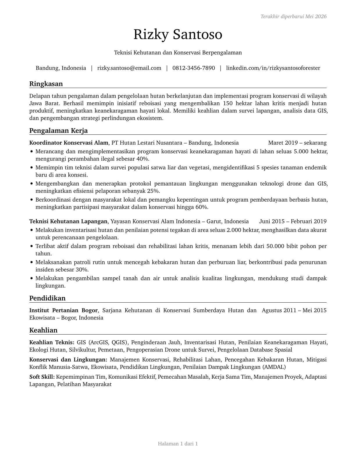 Forest and Conservation Technicians CV in Indonesian — page 1