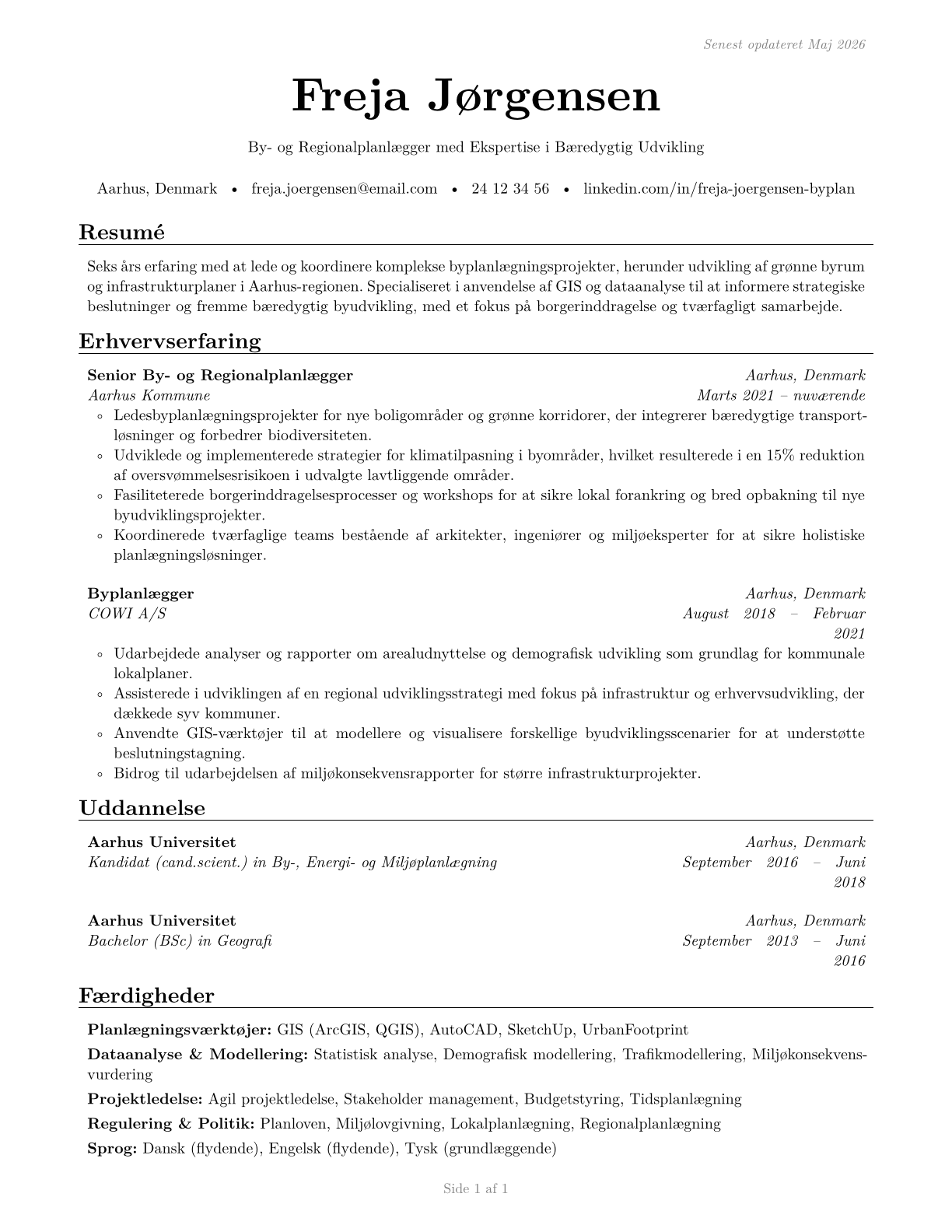 Urban and Regional Planners CV in Danish — page 1