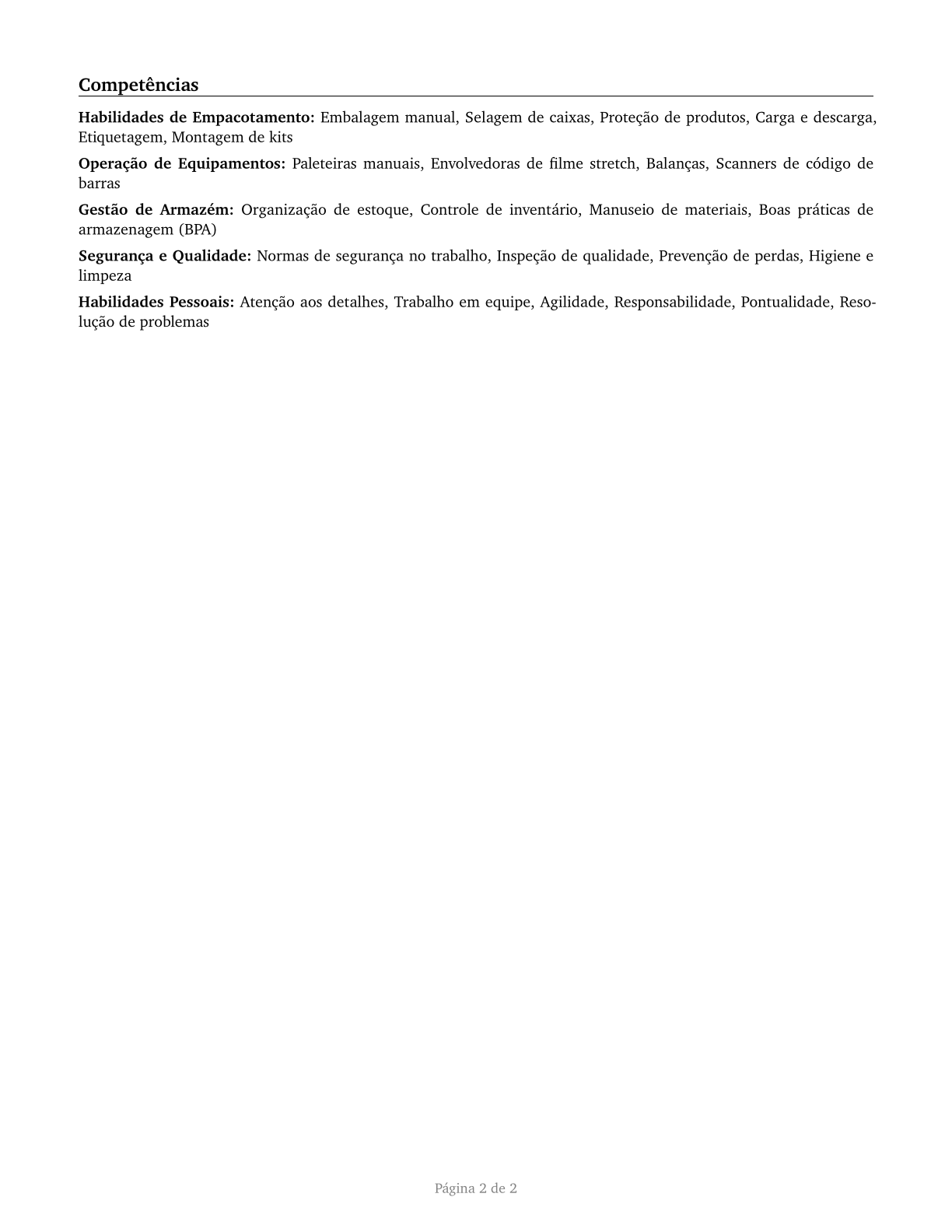 Packers and Packagers, Hand CV in Portuguese — page 2