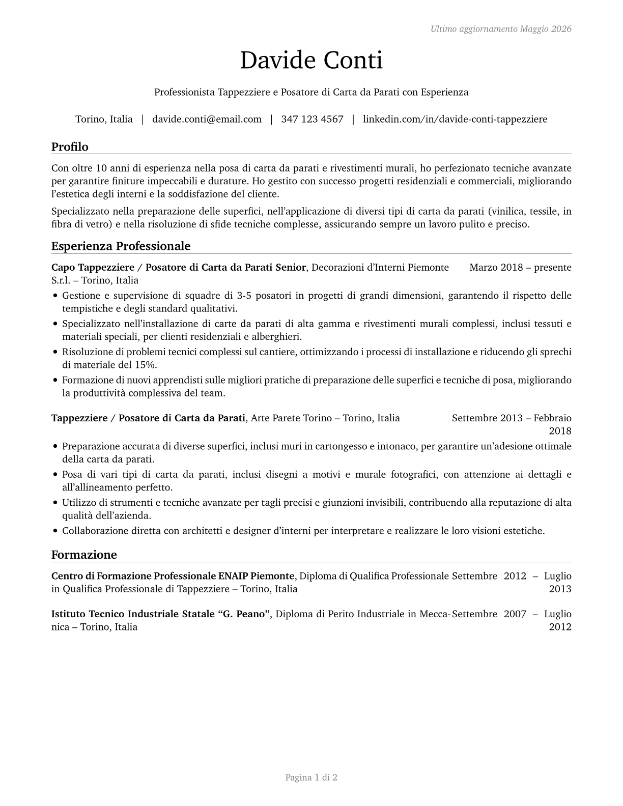 Paperhangers CV in Italian — page 1