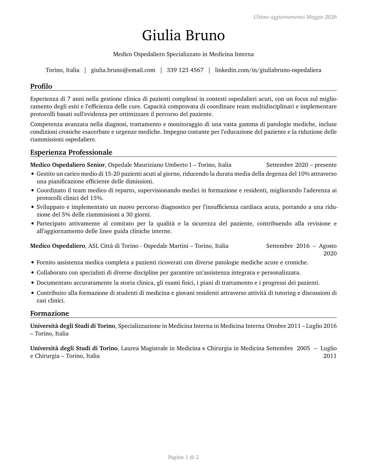 Hospitalists CV in Italian — page 1