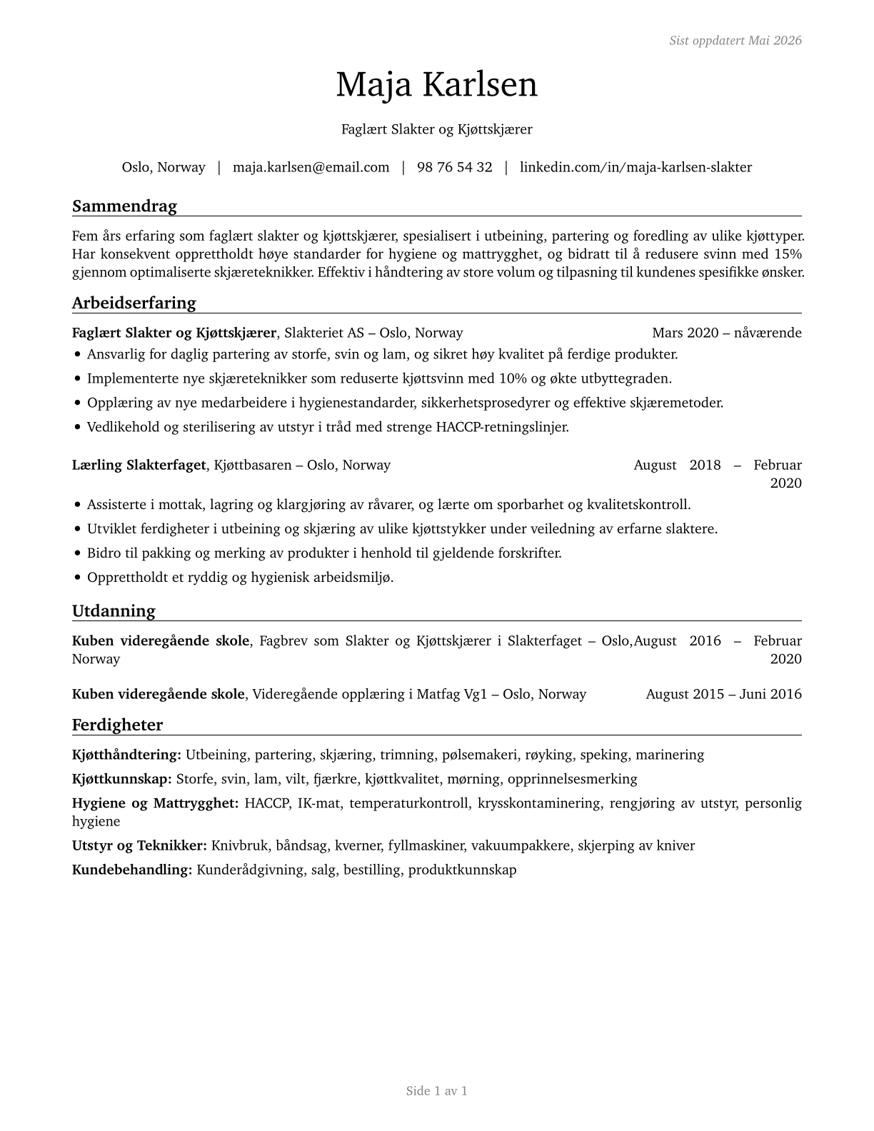 Butchers and Meat Cutters CV in Norwegian_bokmal — page 1