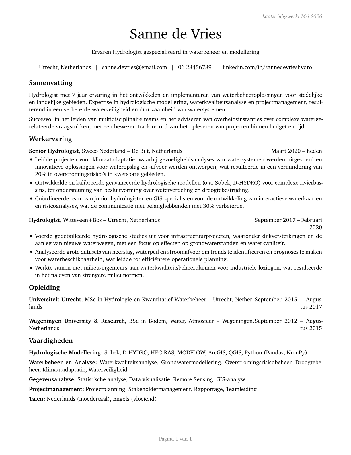 Hydrologists CV in Dutch — page 1