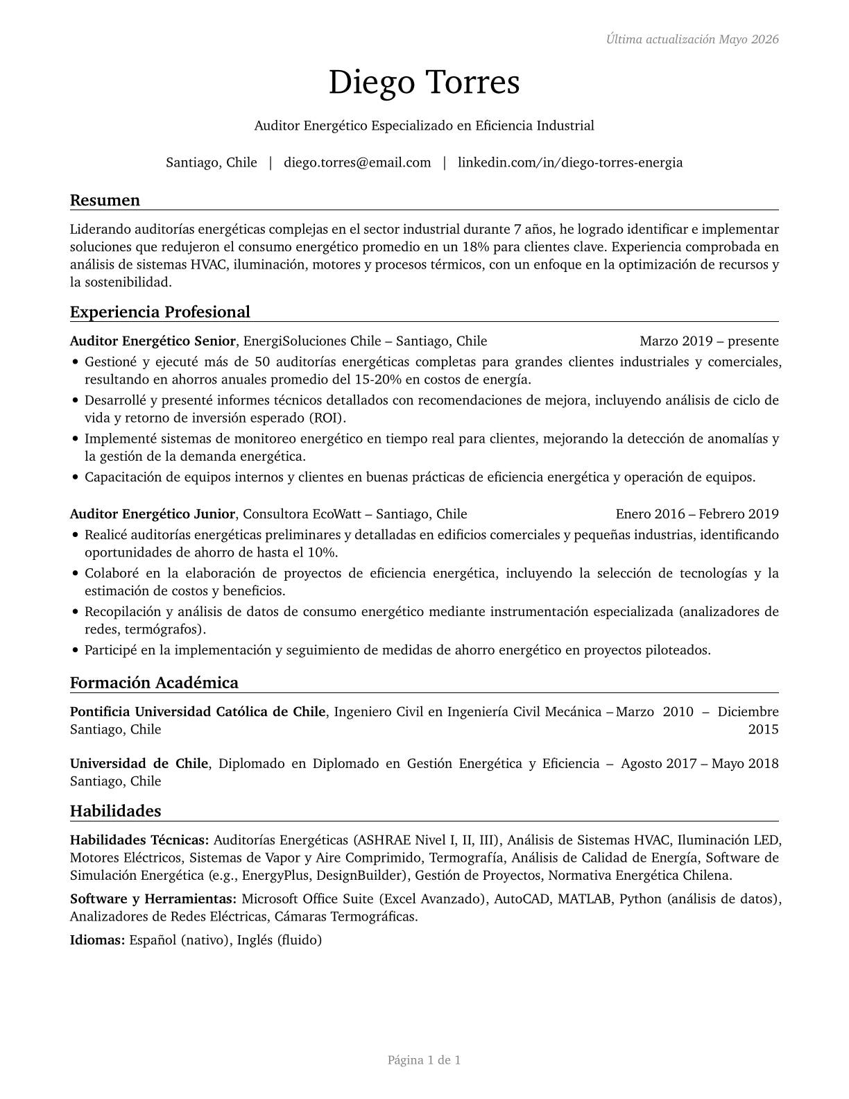 Energy Auditors CV in Spanish — page 1