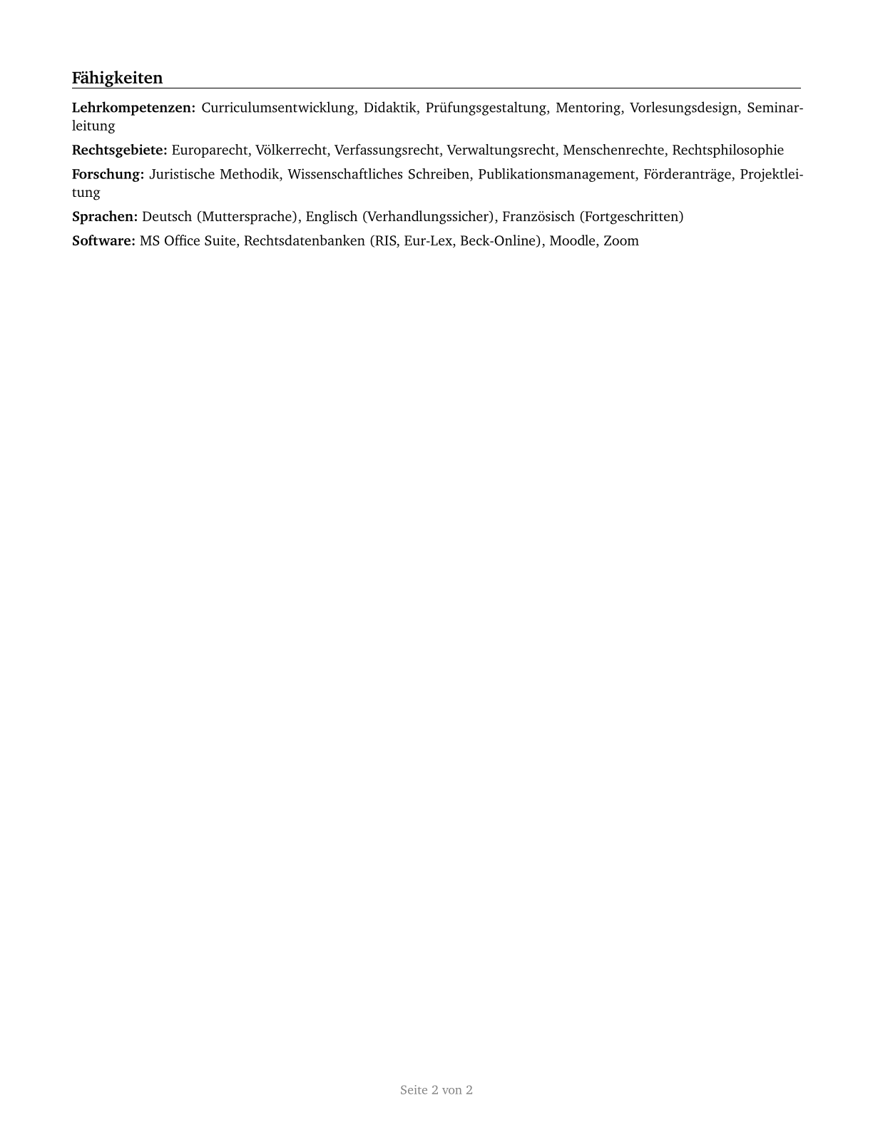 Law Teachers, Postsecondary CV in German — page 2