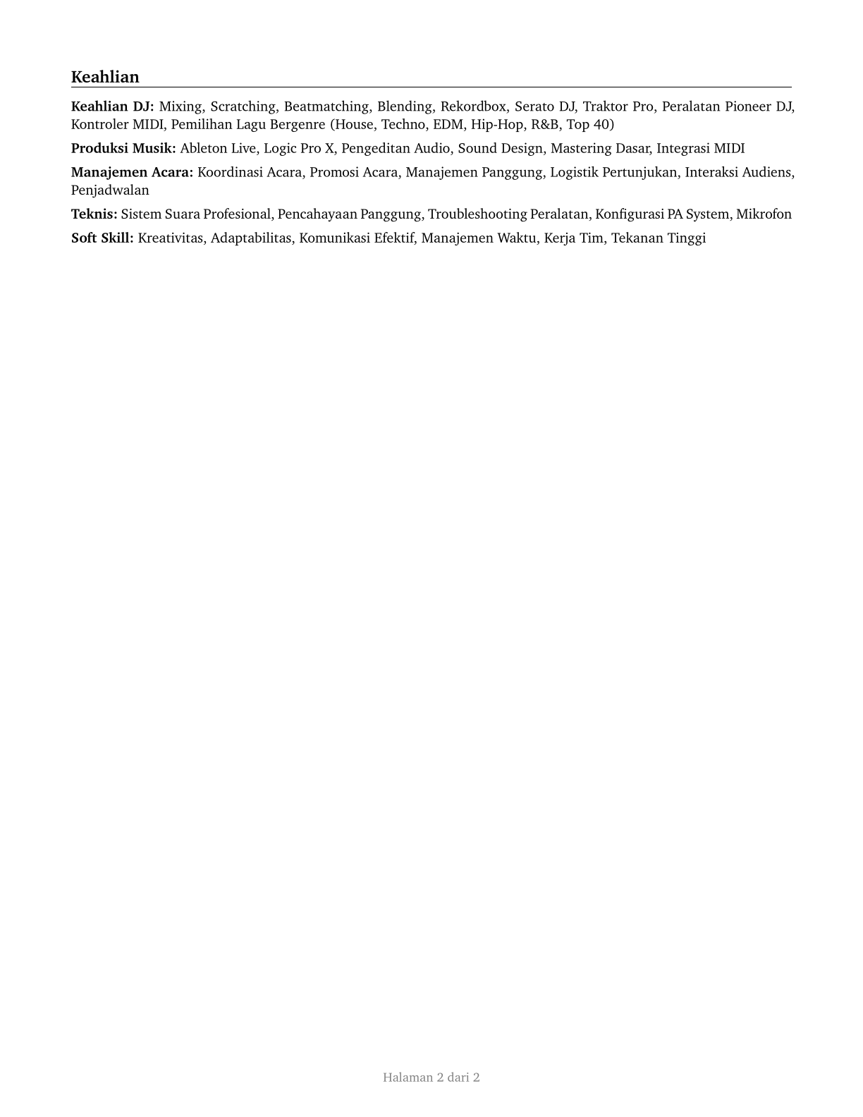 Disc Jockeys, Except Radio CV in Indonesian — page 2