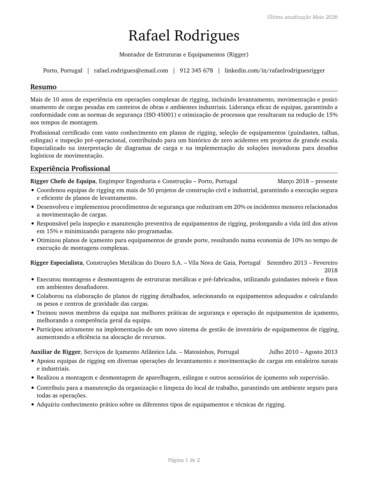 Riggers CV in Portuguese — page 1