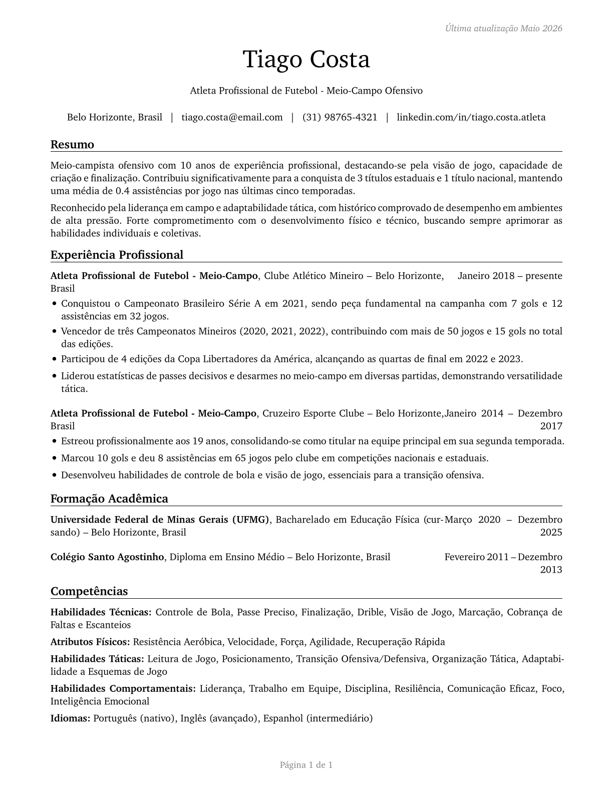 Athletes and Sports Competitors CV in Portuguese — page 1