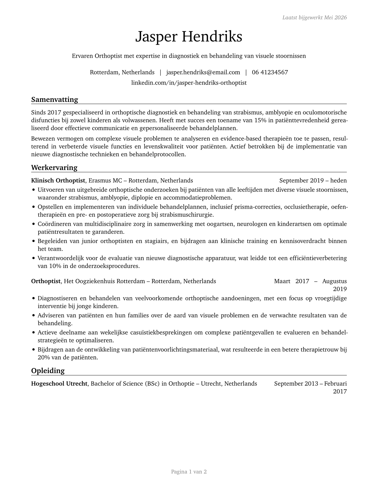 Orthoptists CV in Dutch — page 1