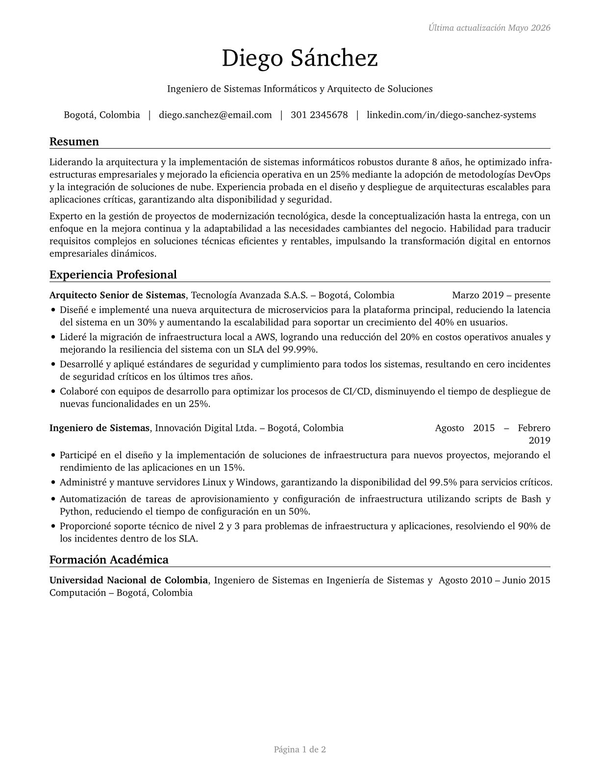 Computer Systems Engineers/Architects CV in Spanish — page 1