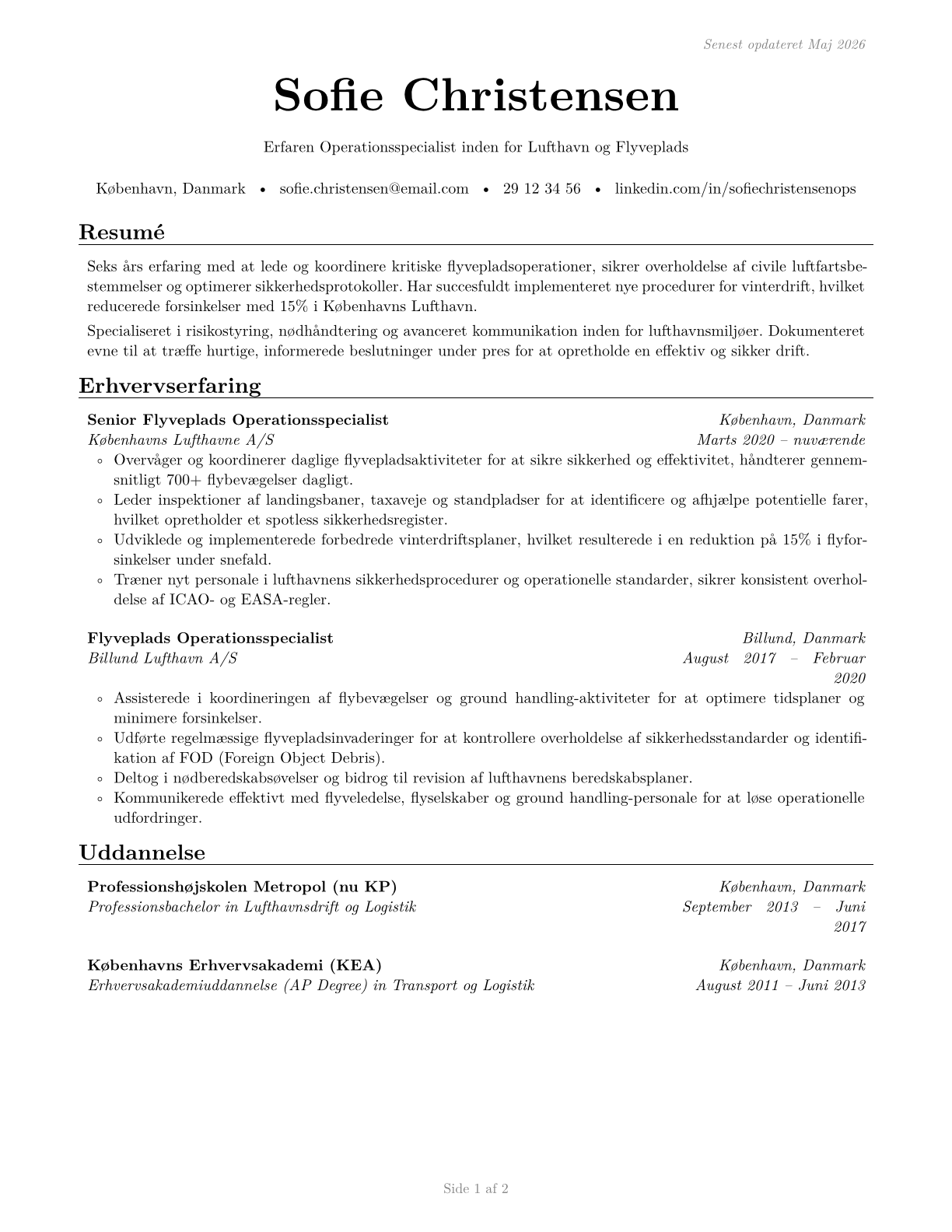 Airfield Operations Specialists CV in Danish — page 1