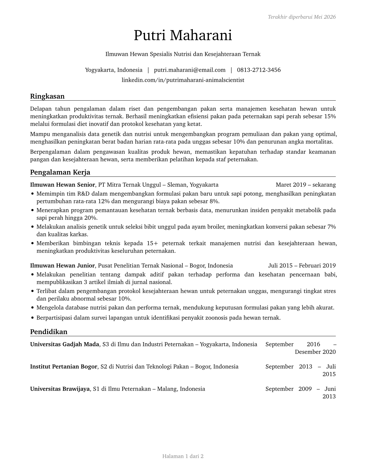 Animal Scientists CV in Indonesian — page 1