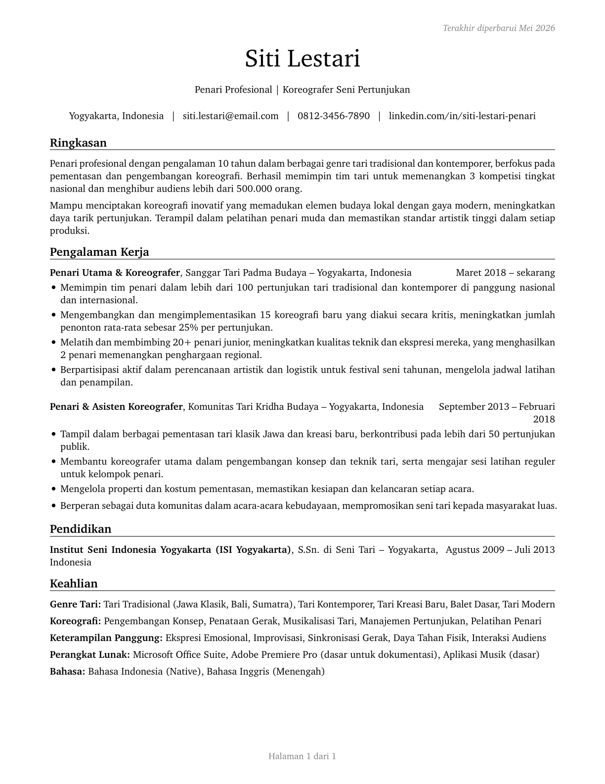 Dancers CV in Indonesian — page 1