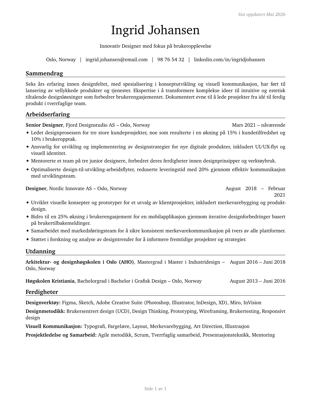 Designers, All Other CV in Norwegian_bokmal — page 1