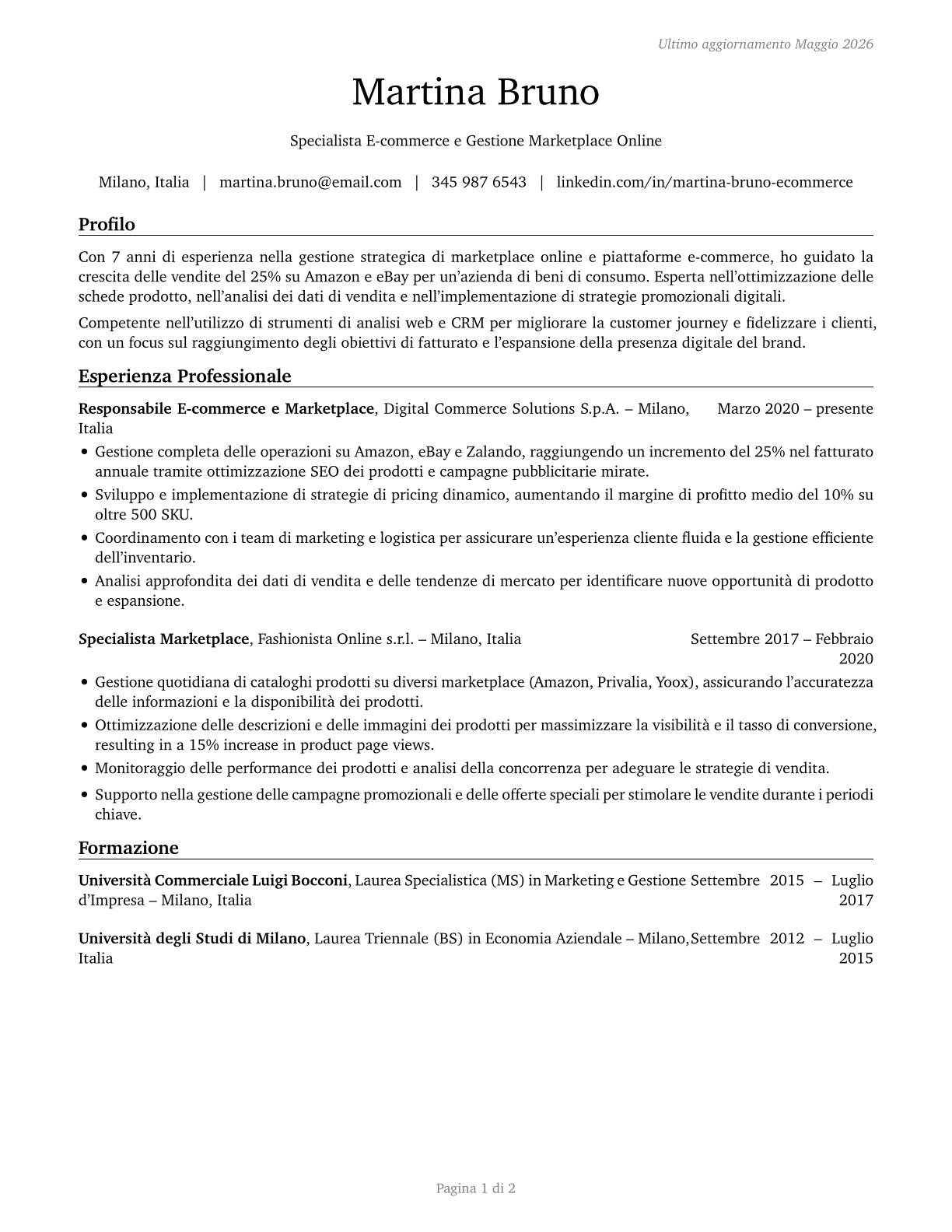Online Merchants CV in Italian — page 1