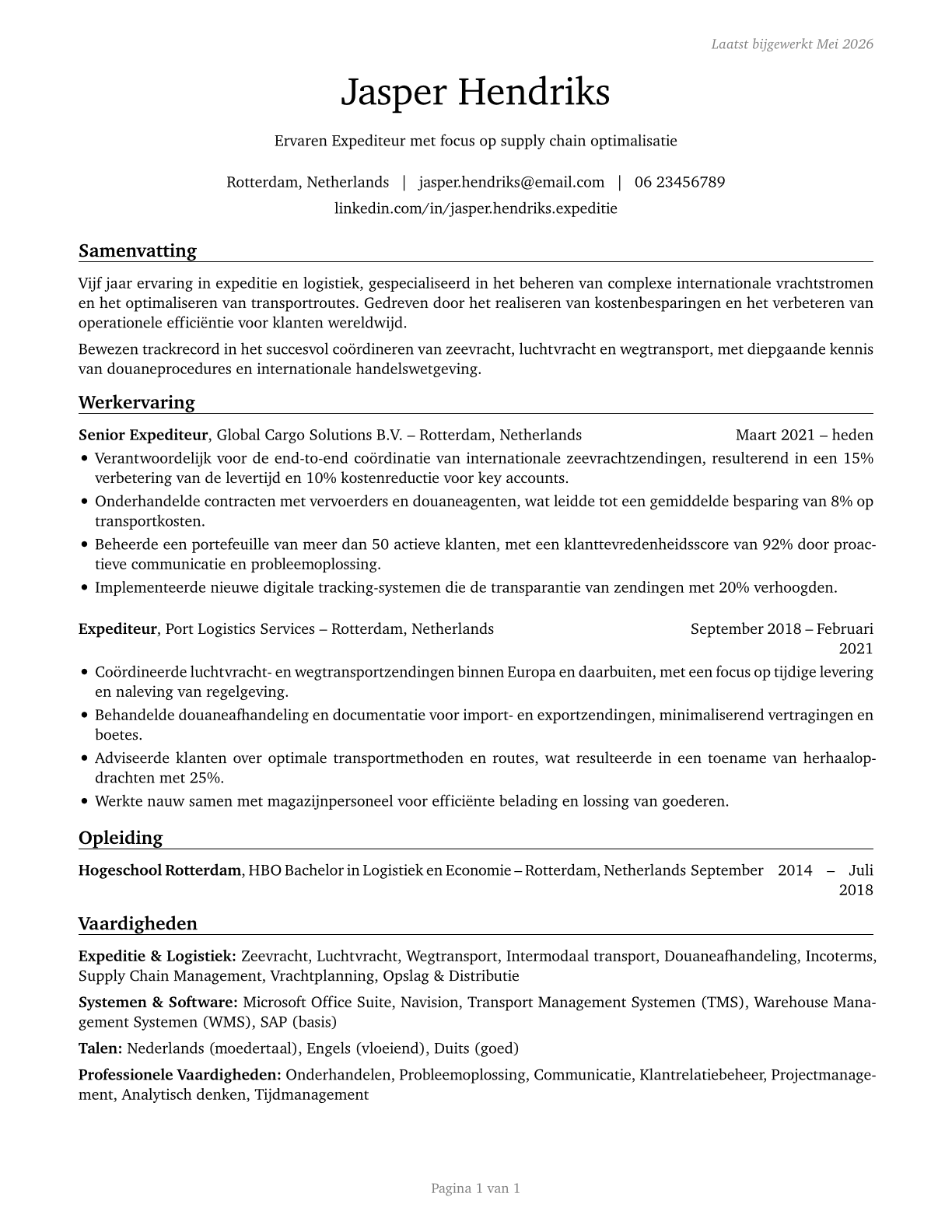 Freight Forwarders CV in Dutch — page 1