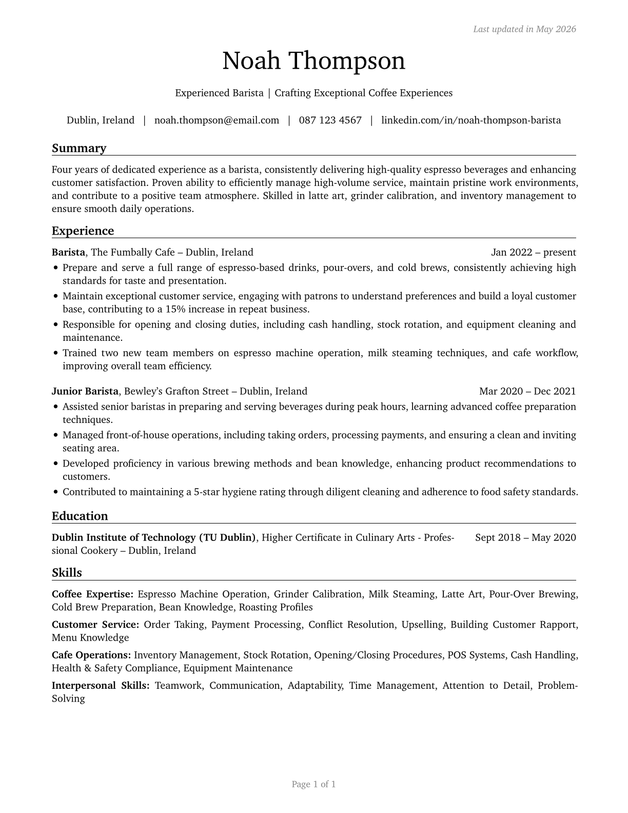 Baristas CV in English — page 1