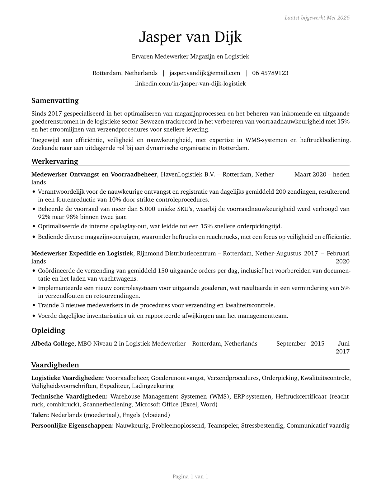 Shipping, Receiving, and Inventory Clerks CV in Dutch — page 1