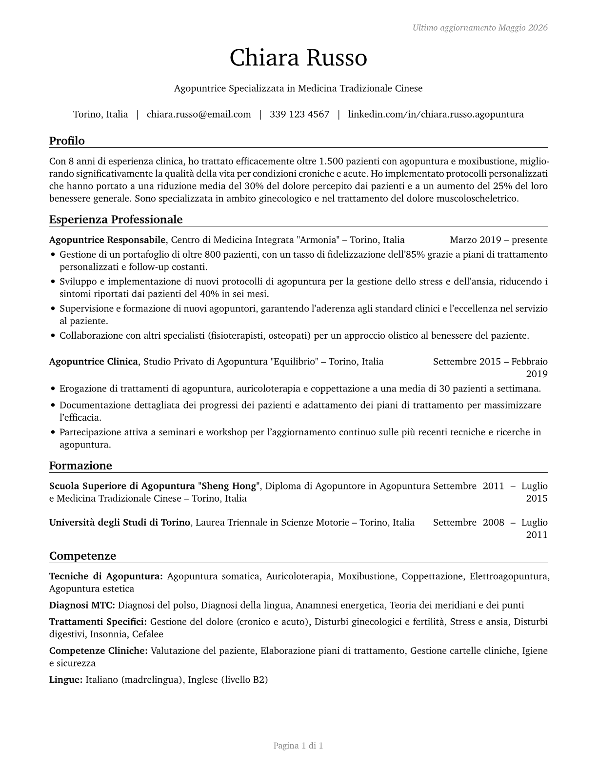 Acupuncturists CV in Italian — page 1