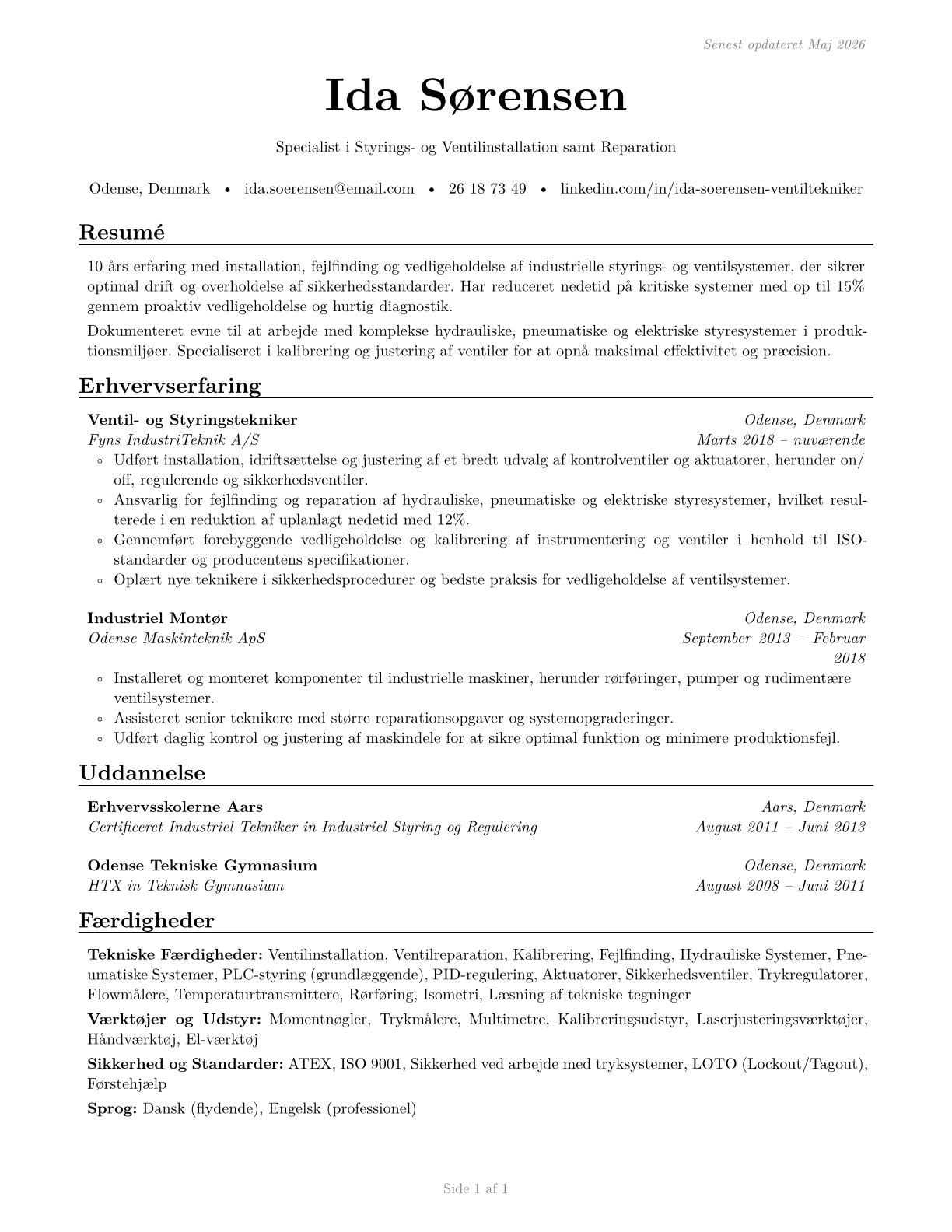 Control and Valve Installers and Repairers, Except Mechanical Door CV in Danish — page 1