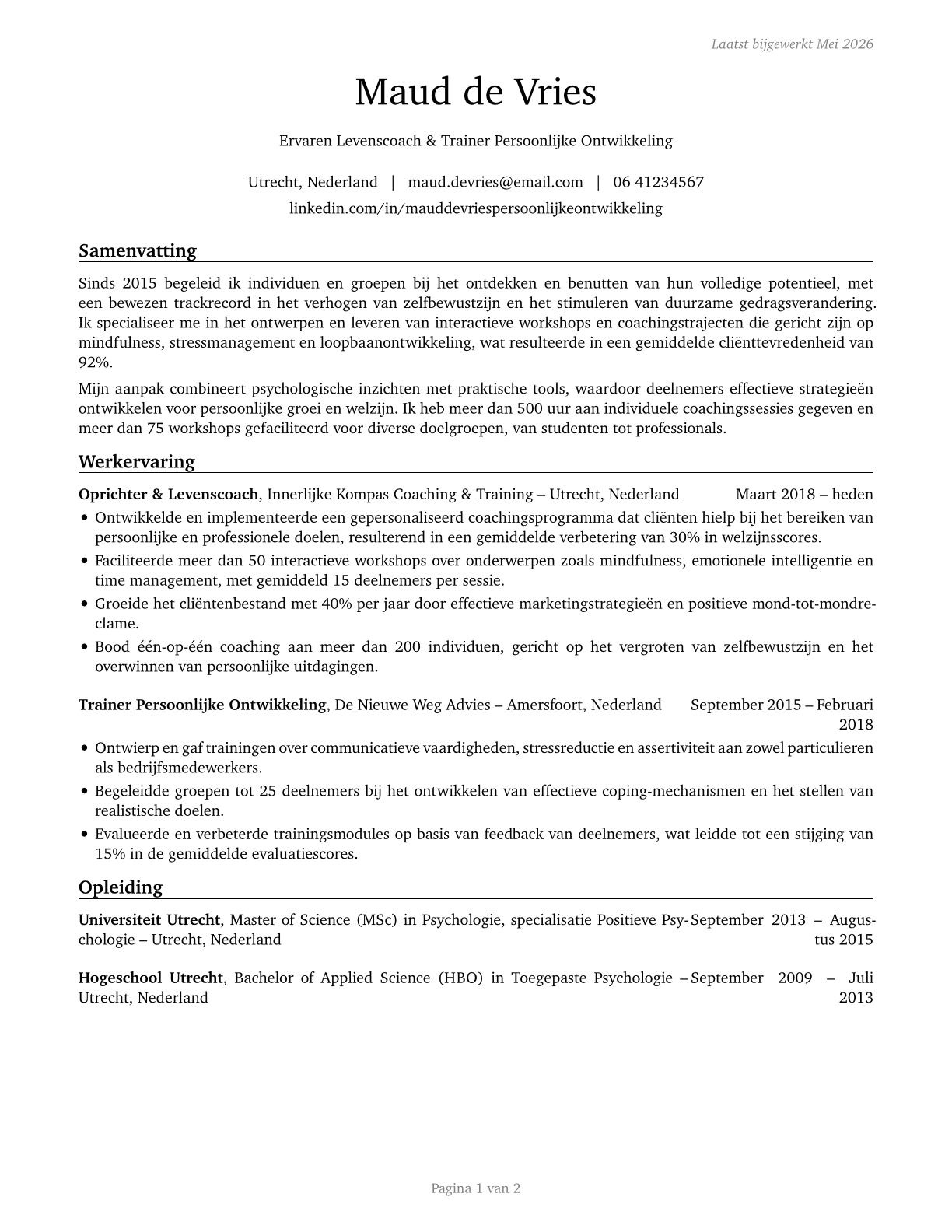 Self-Enrichment Teachers CV in Dutch — page 1