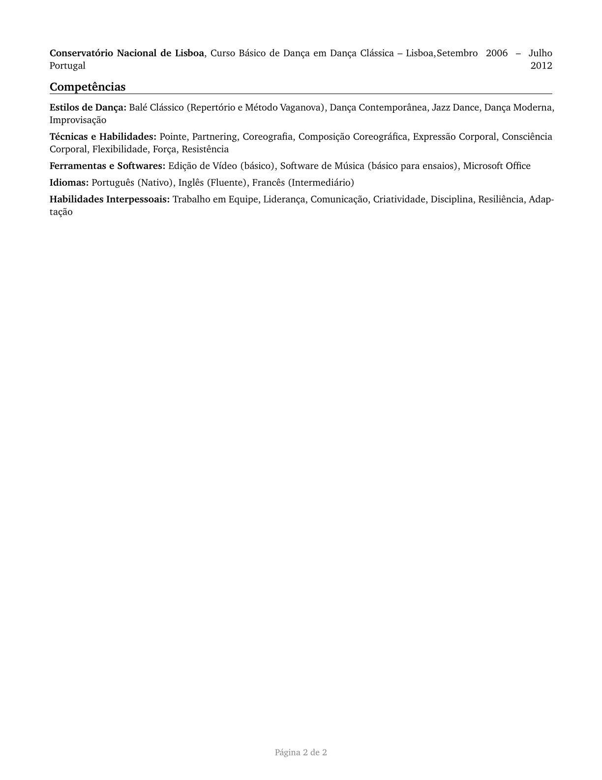 Dancers CV in Portuguese — page 2