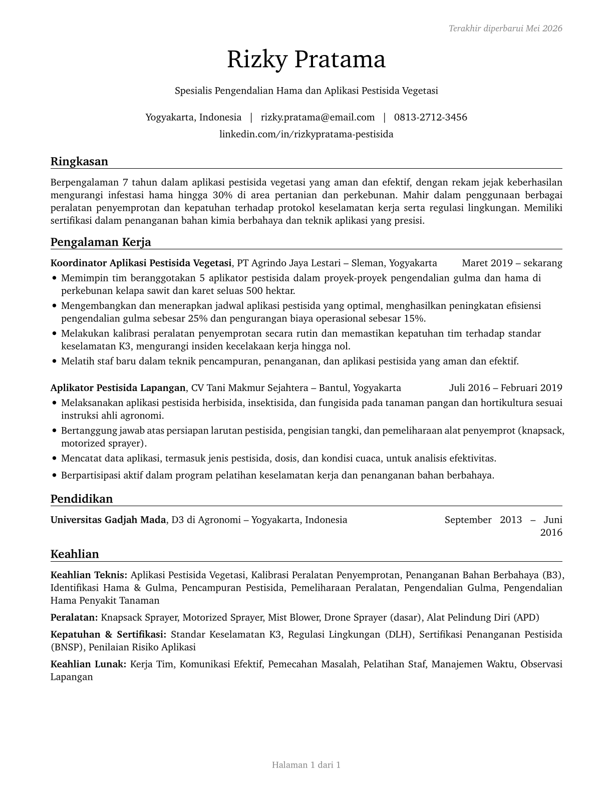 Pesticide Handlers, Sprayers, and Applicators, Vegetation CV in Indonesian — page 1