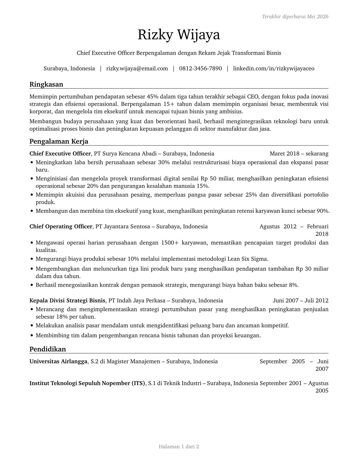 Chief Executives CV in Indonesian — page 1