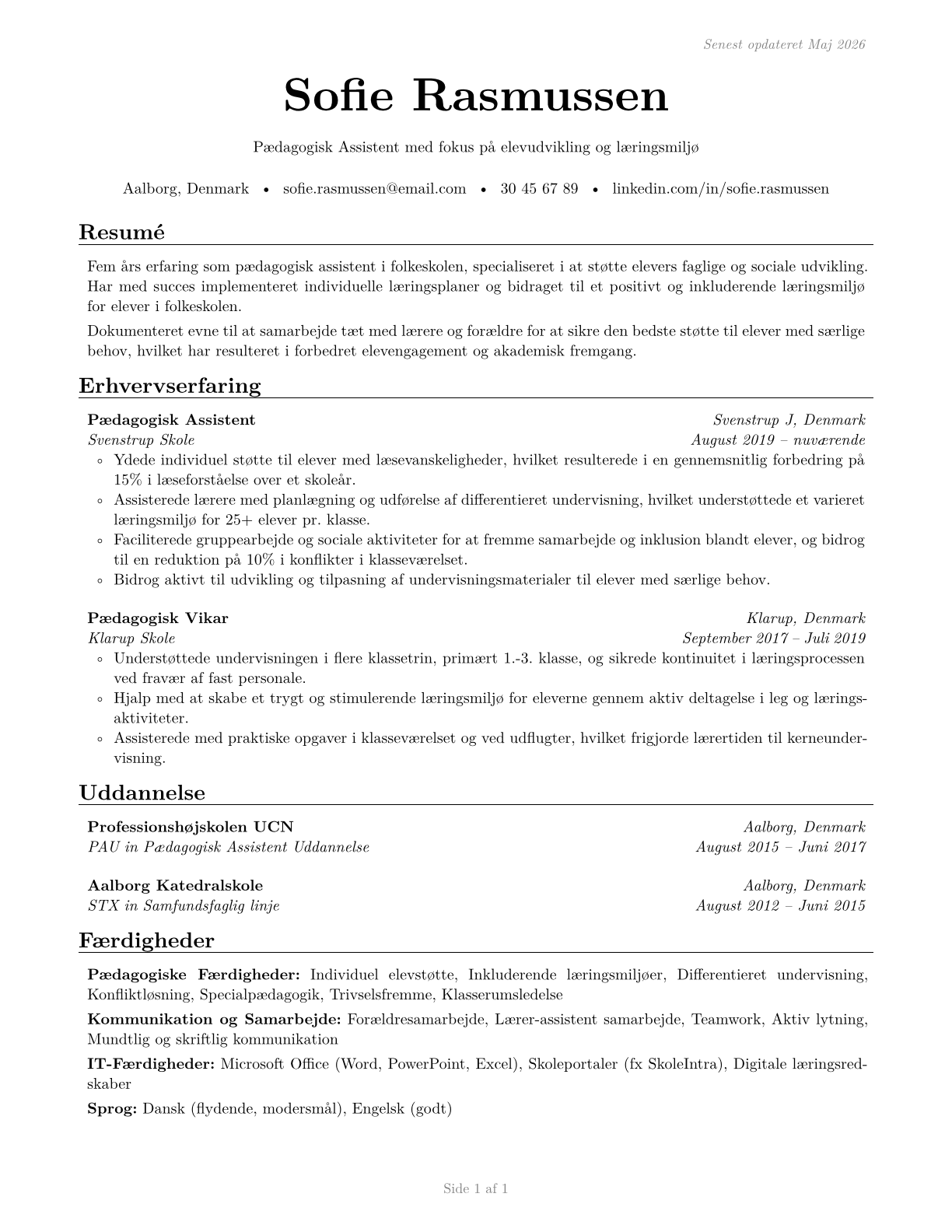 Teaching Assistants, All Other CV in Danish — page 1