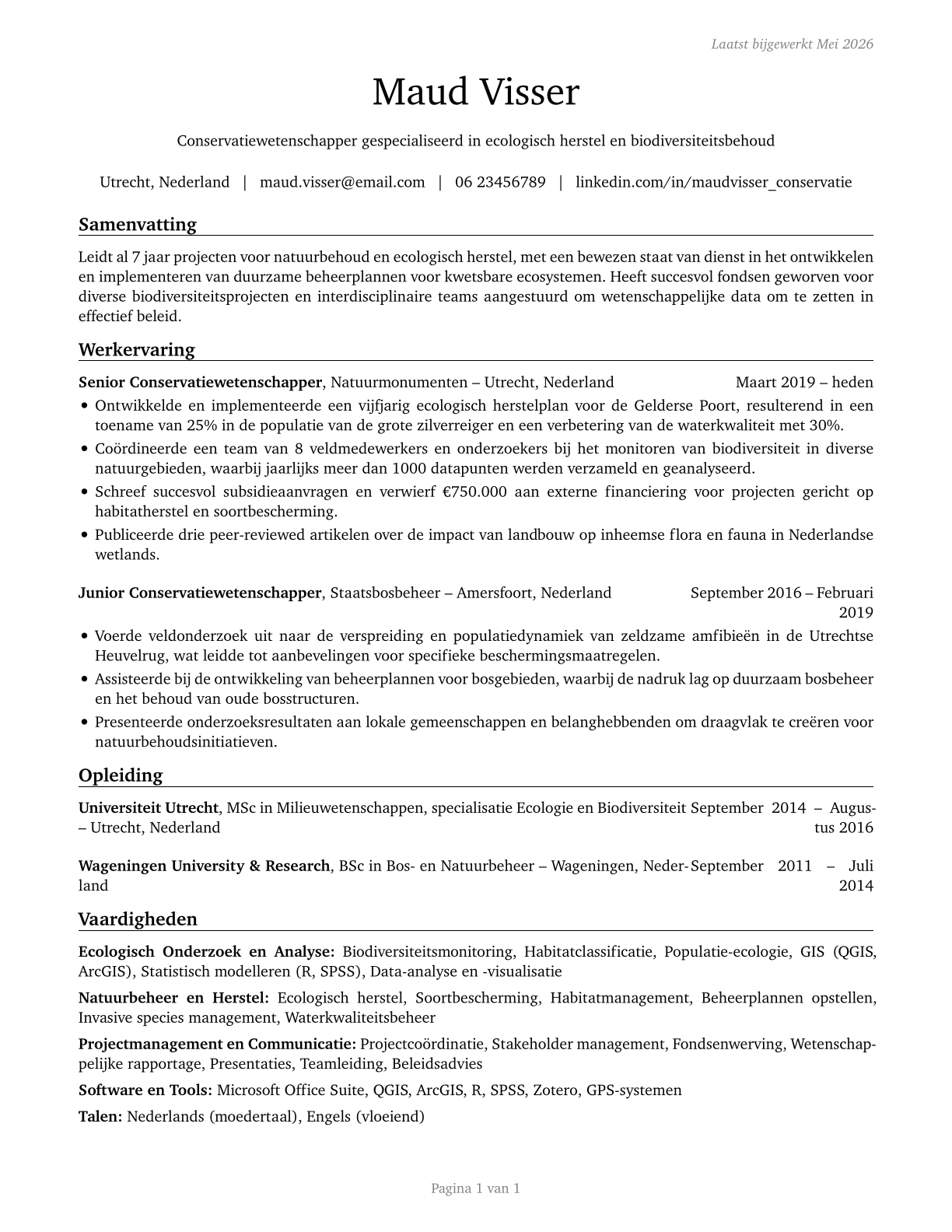 Conservation Scientists CV in Dutch — page 1