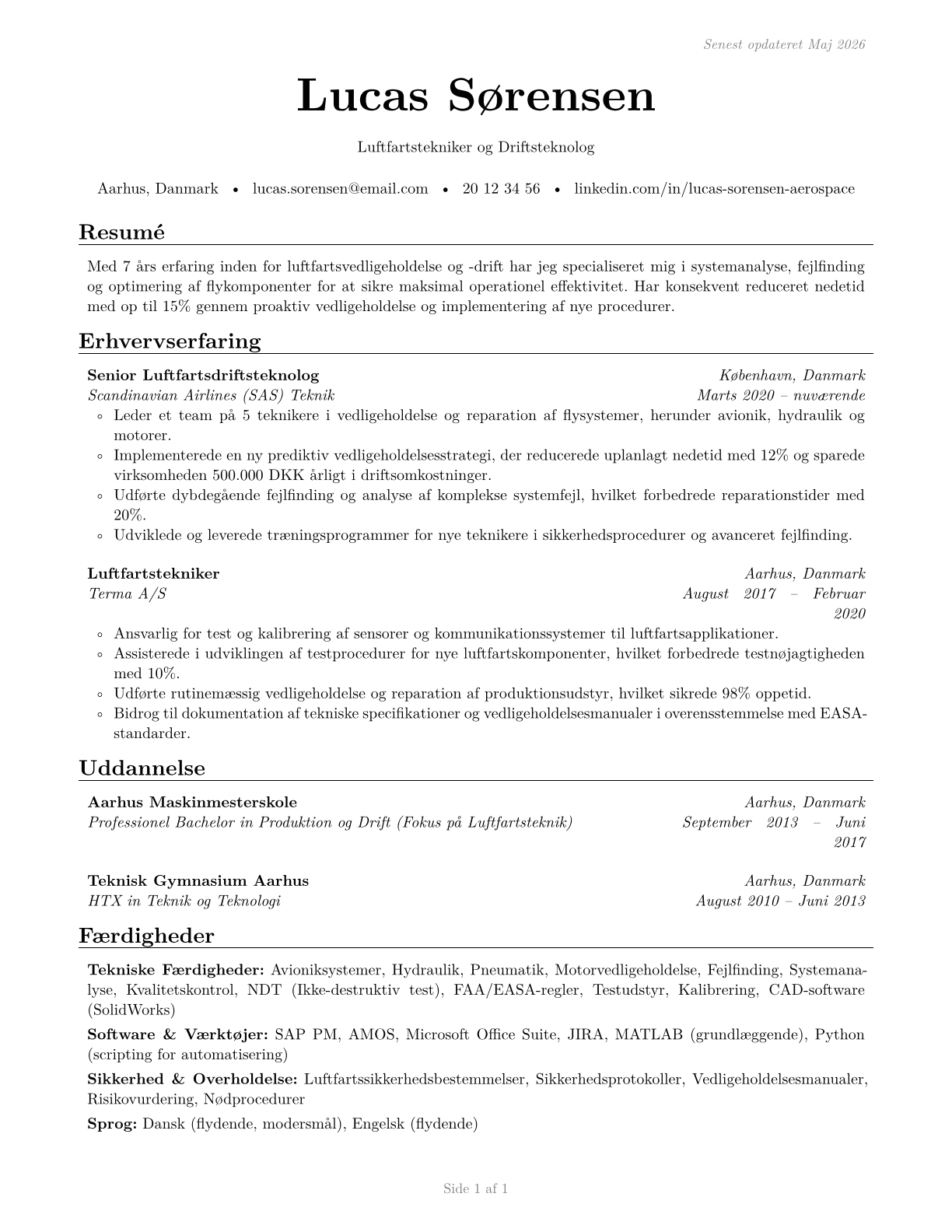 Aerospace Engineering and Operations Technologists and Technicians CV in Danish — page 1