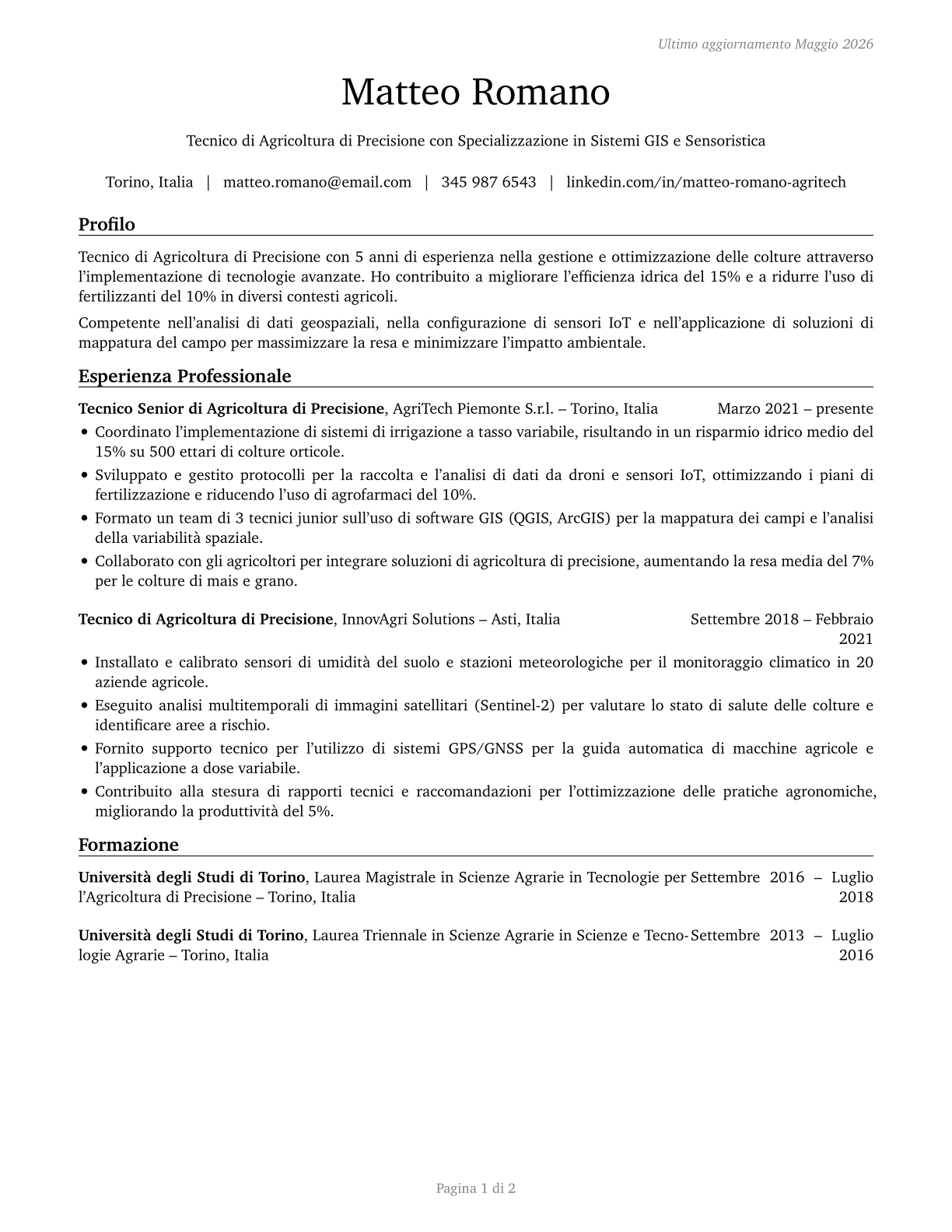 Precision Agriculture Technicians CV in Italian — page 1
