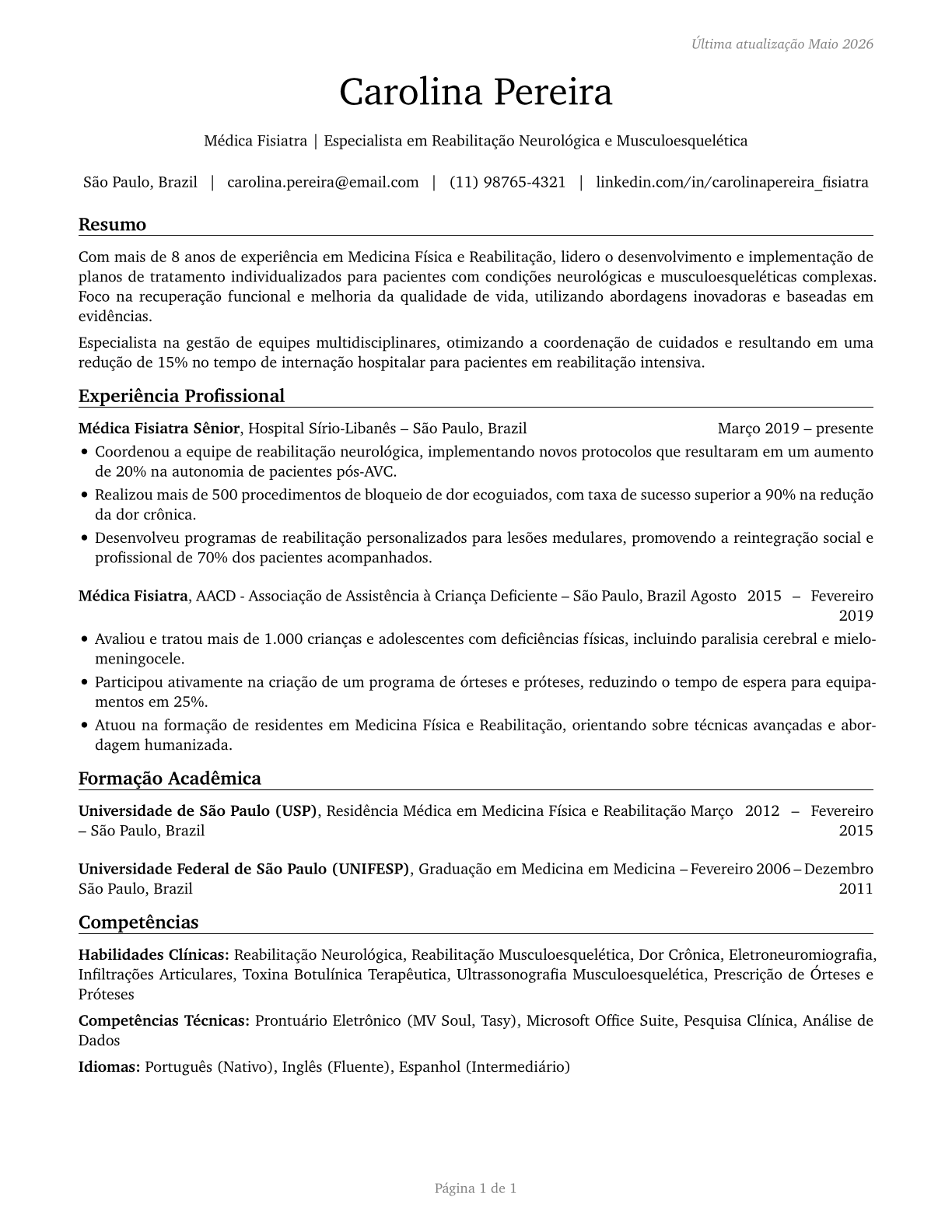 Physical Medicine and Rehabilitation Physicians CV in Portuguese — page 1