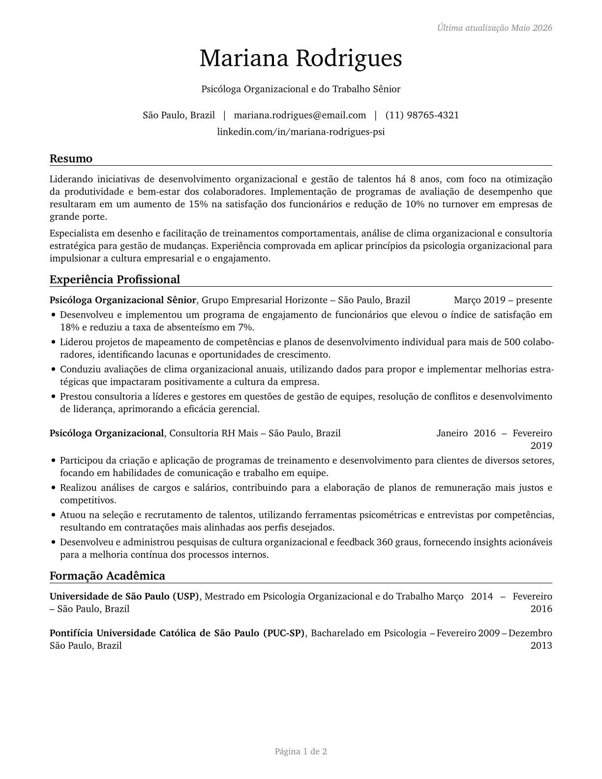 Industrial-Organizational Psychologists CV in Portuguese — page 1