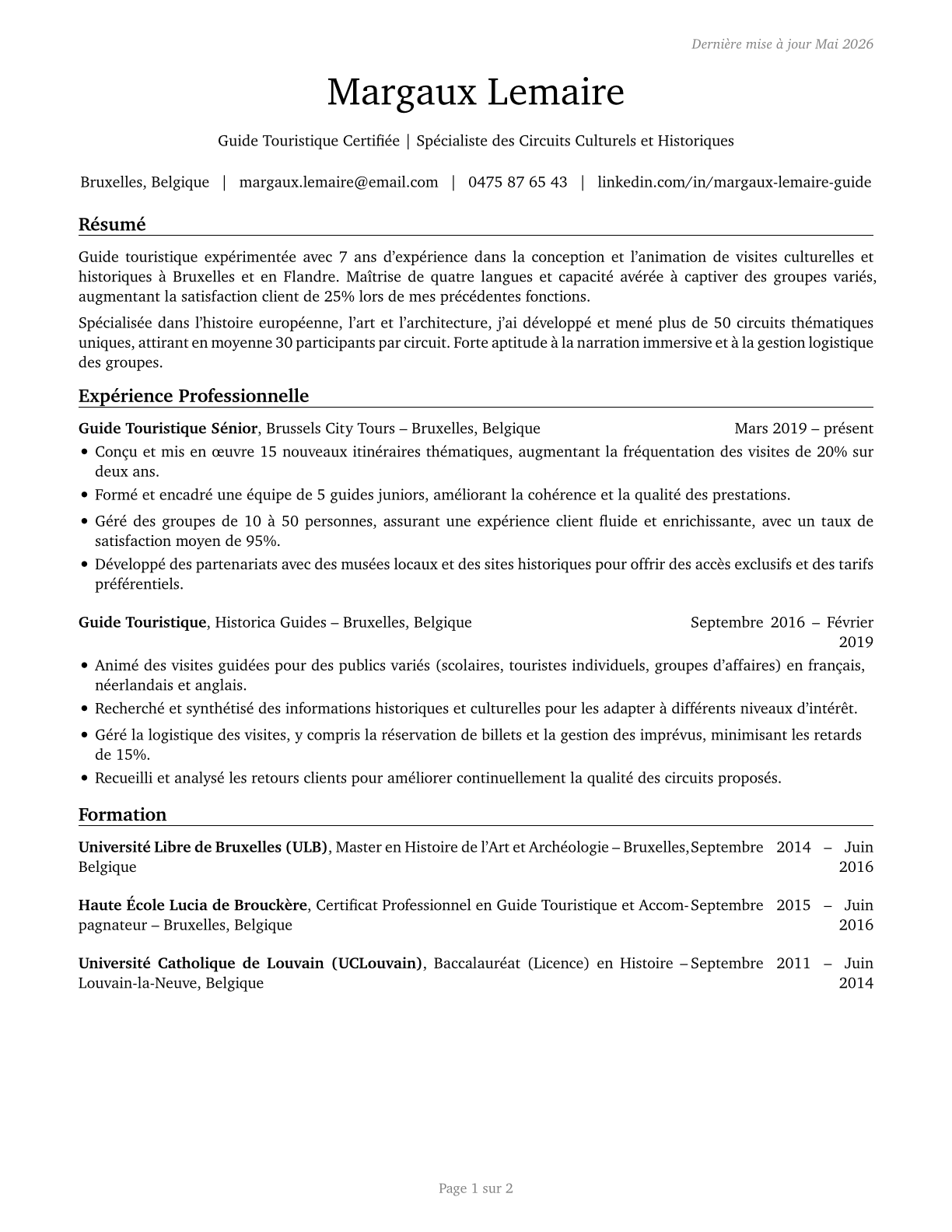 Tour Guides and Escorts CV in French — page 1
