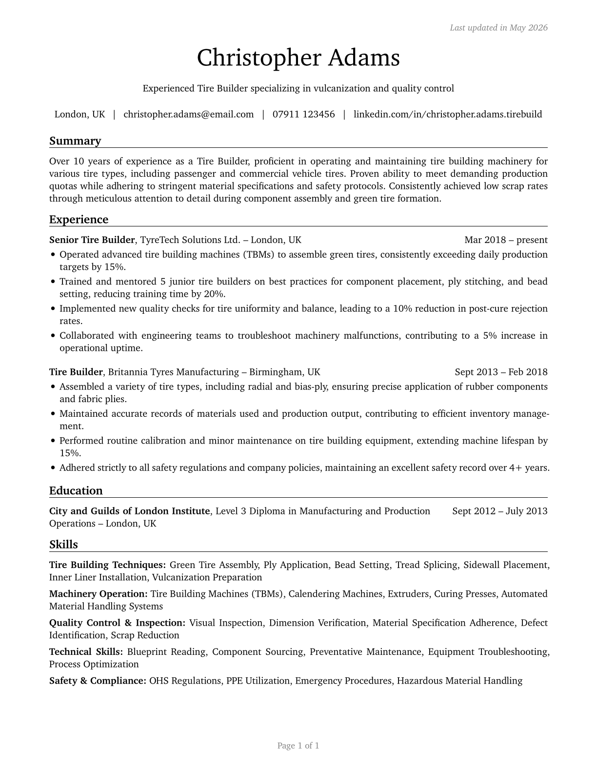 Tire Builders CV in English — page 1