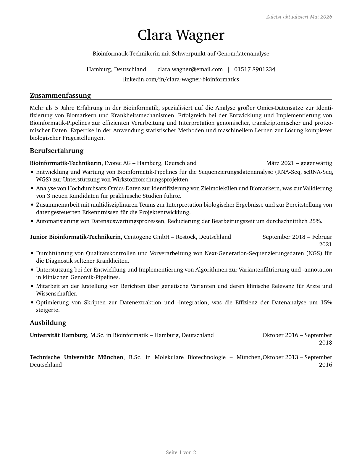 Bioinformatics Technicians CV in German — page 1