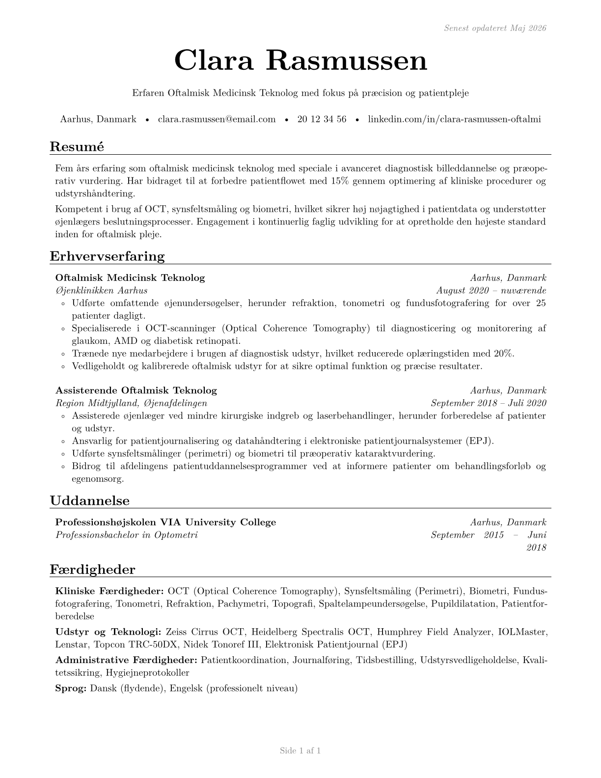 Ophthalmic Medical Technologists CV in Danish — page 1